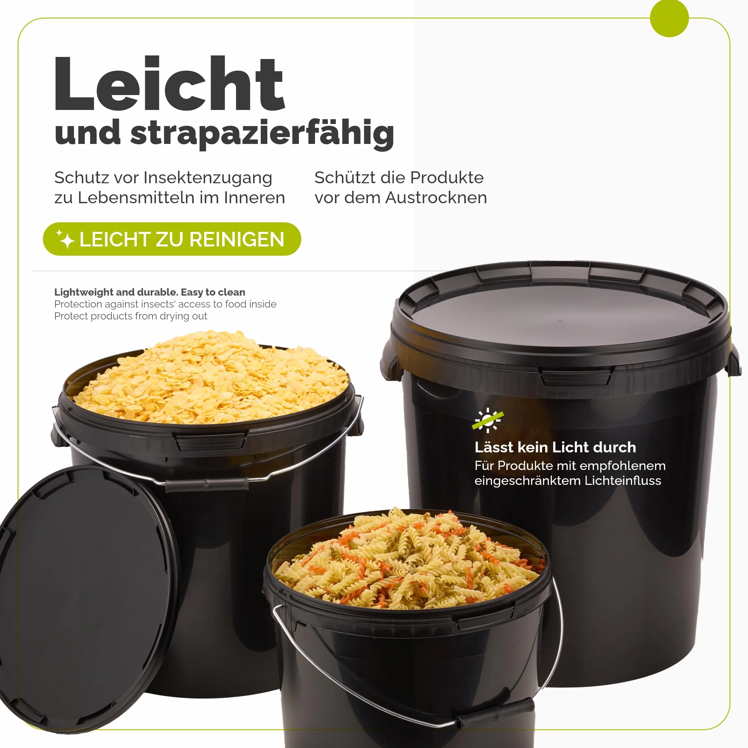 Garronda Secchio con coperchio 16 L per la conservazione di prodotti alimentari e chimici 5 Pezzi Nero GD-0104