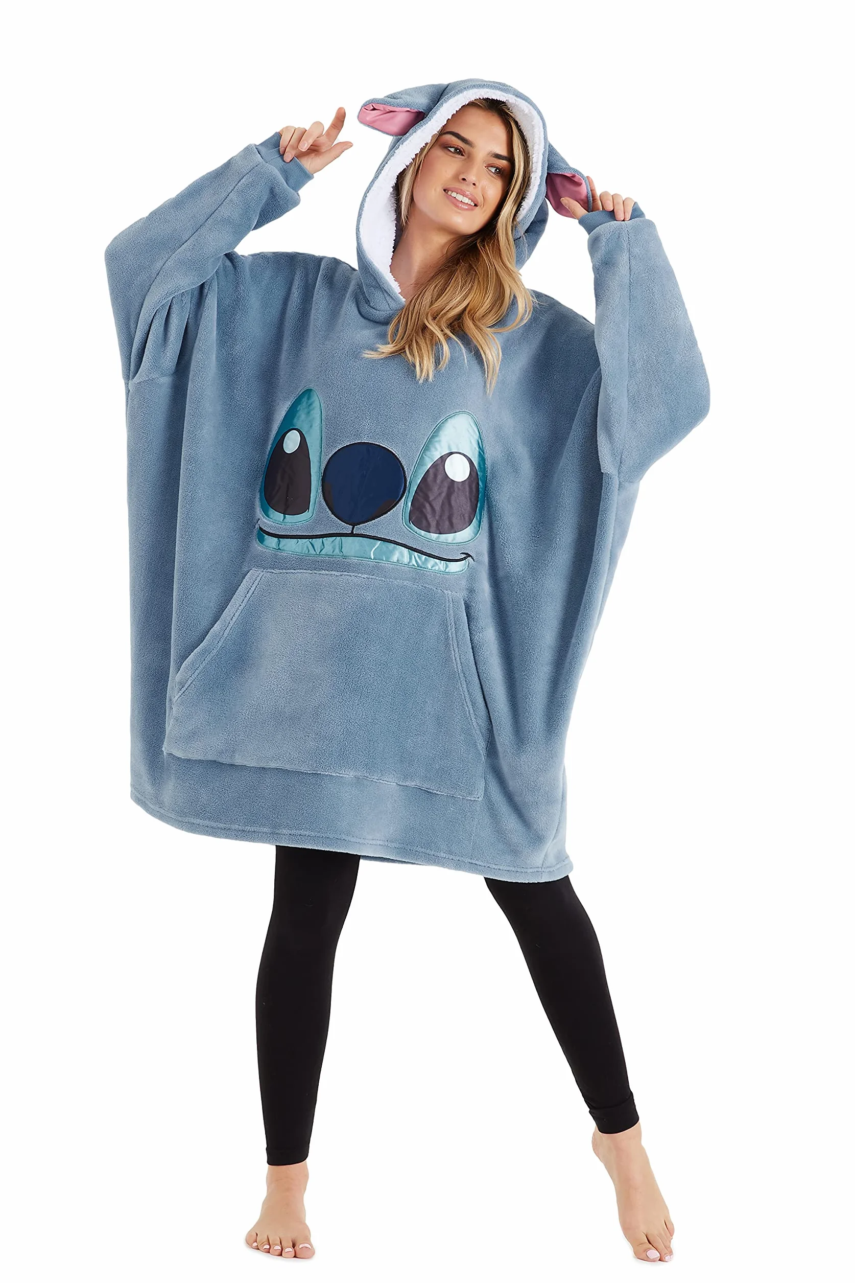 Disney Stitch Felpa Donna con Cappuccio Coperta Indossabile Oversize in Pile Ragazza Confortevole e Morbido Idea Regalo