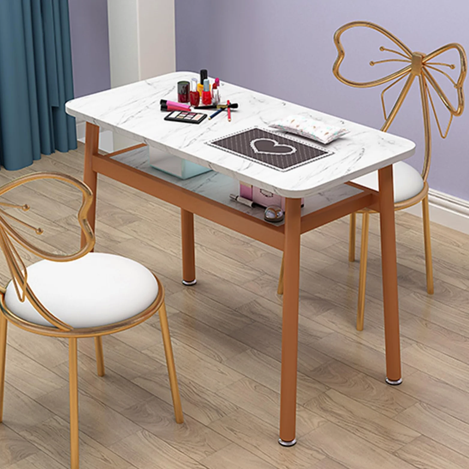 Tavolo da Manicure Professionale, postazione di Lavoro per Tecnici delle Unghie, Tavolo da Trucco in Legno per Salone di Bellezza, Spa, Tavolo da toeletta con,Marble Pattern-80cm 3-Piece Set