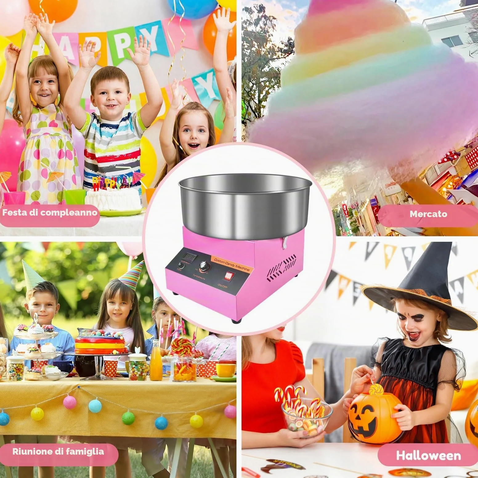 Macchina Zucchero Filato Professionale, 1000W Macchina per Zucchero Filato Grande da Banco - con Ciotola in Acciaio Inossidabile, Temperatura Regolabile, per Bambini, Casa, Compleanno, Feste (Rosa)