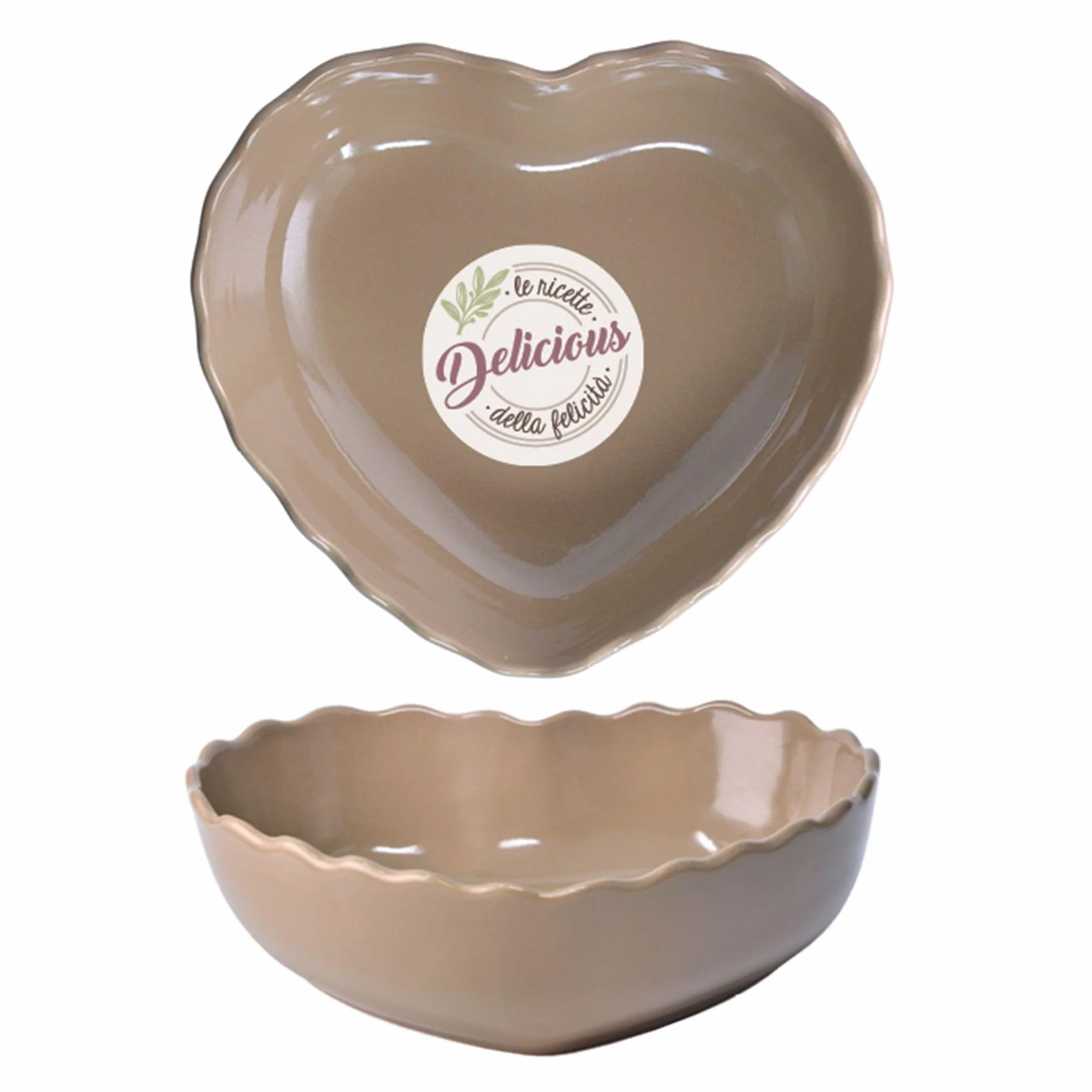 WALD Set 2 Pirofile monoporzione in Kergrès – Argilla ceramica ad alta resistenza per forno – Ideali per cucina e servizio a tavola (Cuore Tortora)