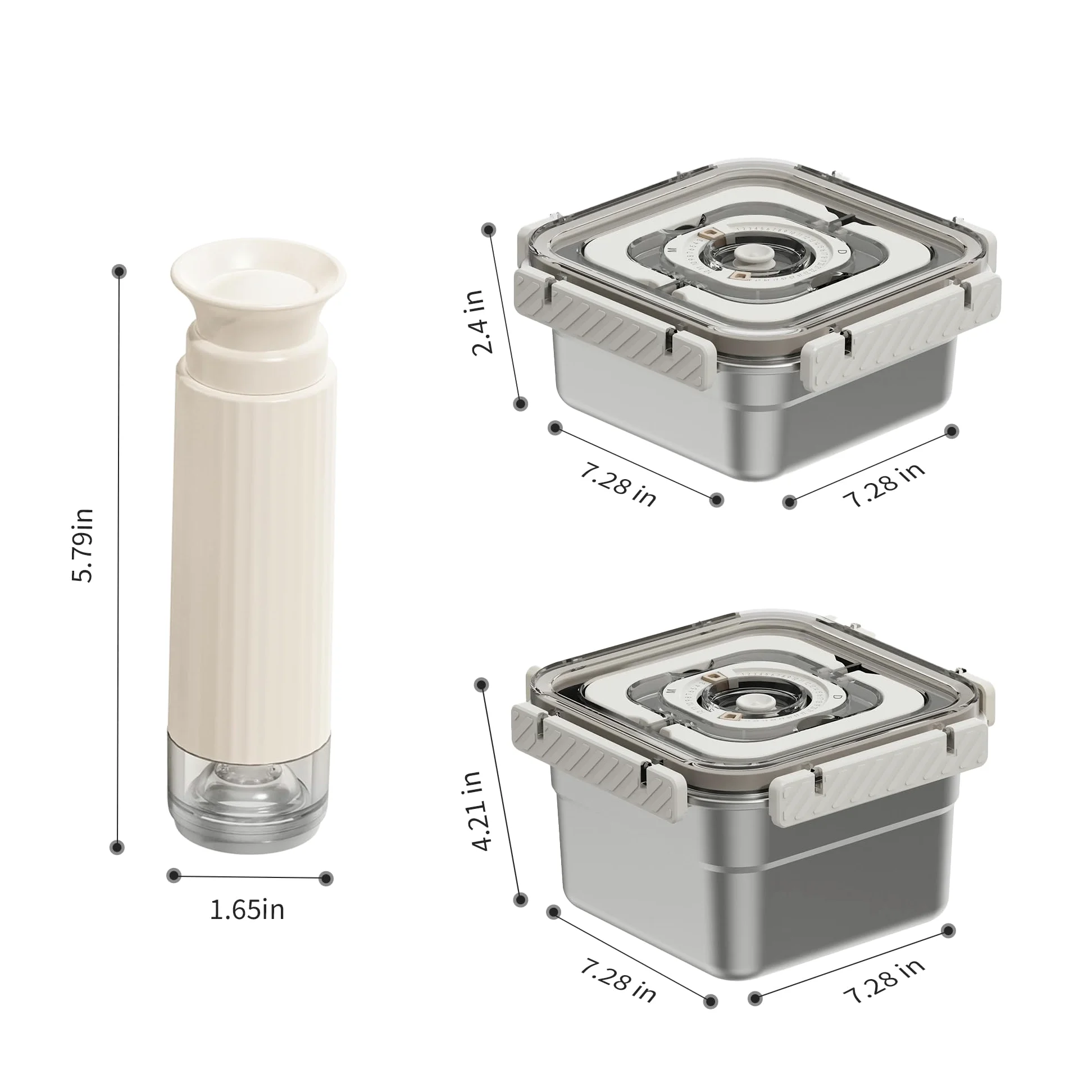 Sistema Sottovuoto Acciaio Inox con Pompa Manuale - Set da 2 Contenitori in Acciaio Inox (1250ml+1850ml) - Ermetici per Dispensa, Congelatore e Portavivande - BPA Free, Impilabili
