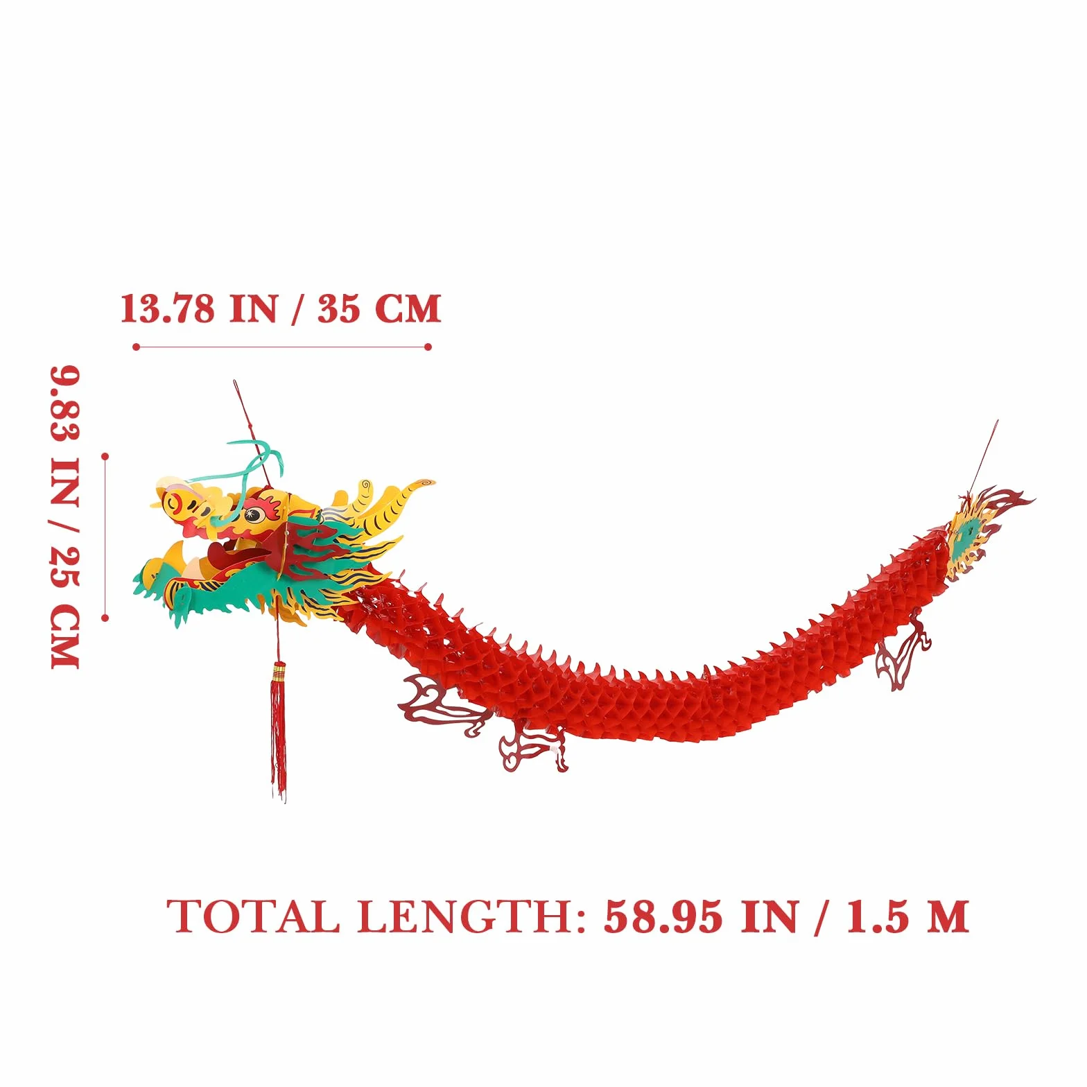 Amosfun Cinese Lanterne Di Plastica 1,5M Decorazioni Capodanno Drago Tradizionale Ornamenti Sospesi Festa