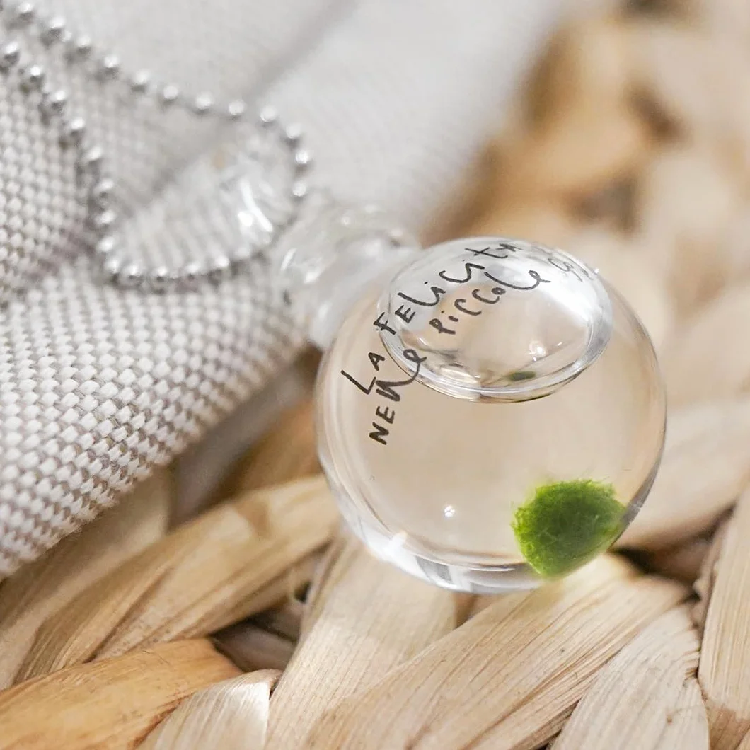 KAKI La Felicità è Nelle Piccole Cose Collana Marimino Edition con Marimo Vero Vetro Soffiato Artigianale Acciaio Inossidabile Anallergico Donna