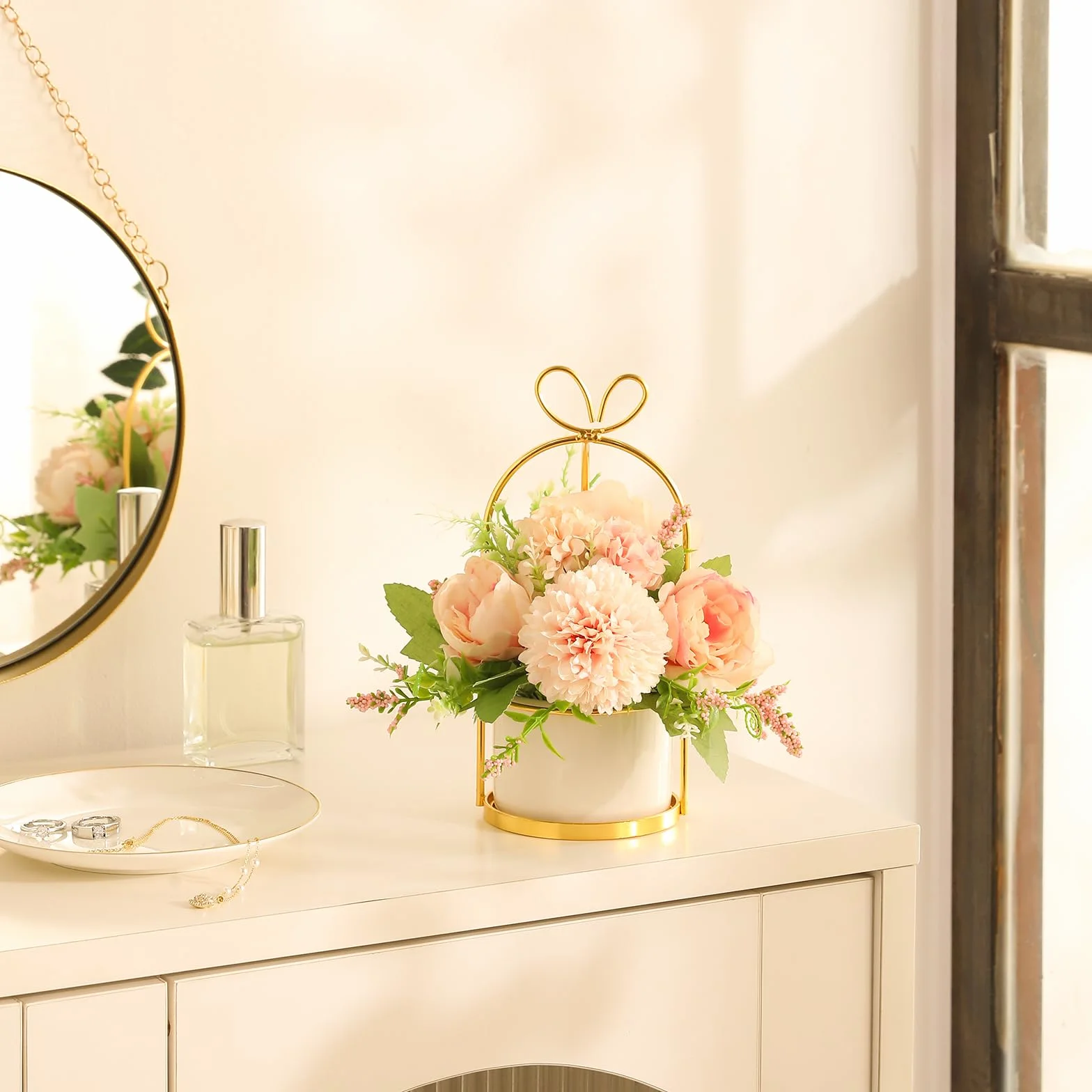 Fiori artificiali in seta con vaso, composizione floreale con ortensie e crisantemi, centrotavola, decorazione per la casa, scrivania e soggiorno, matrimoni