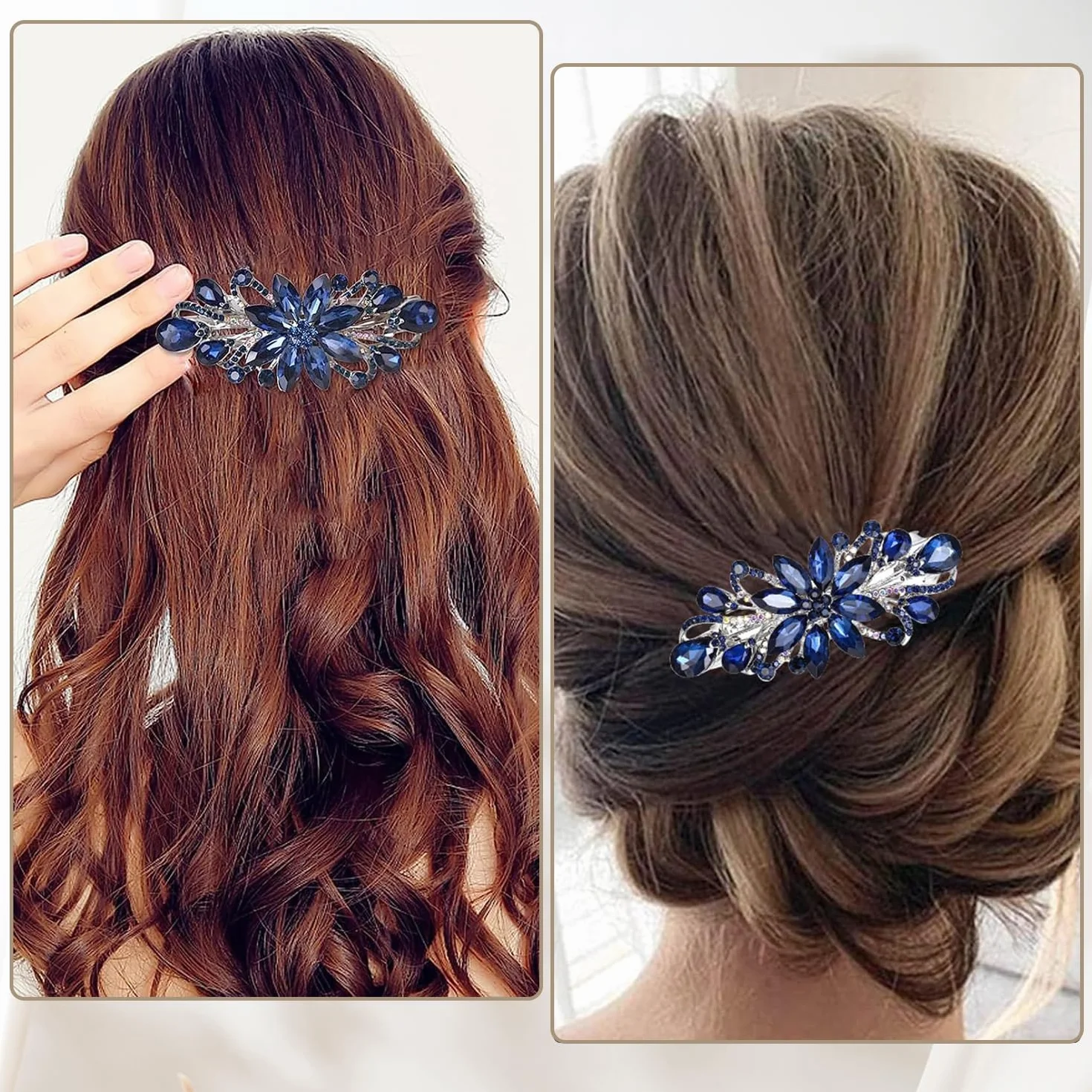 Fermagli per capelli a forma di fiore vintage con strass blu