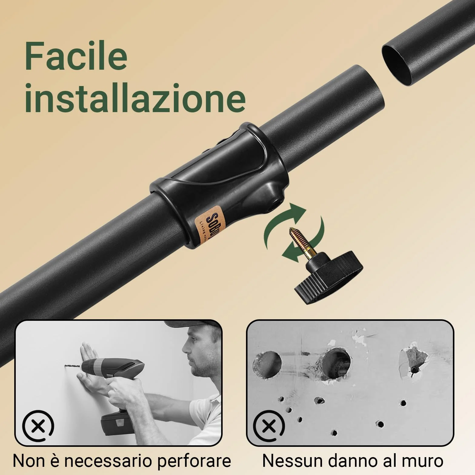 SoBuy KLS03-II-SCH Telescopic Appendiabiti da Terra Regolabile Nero