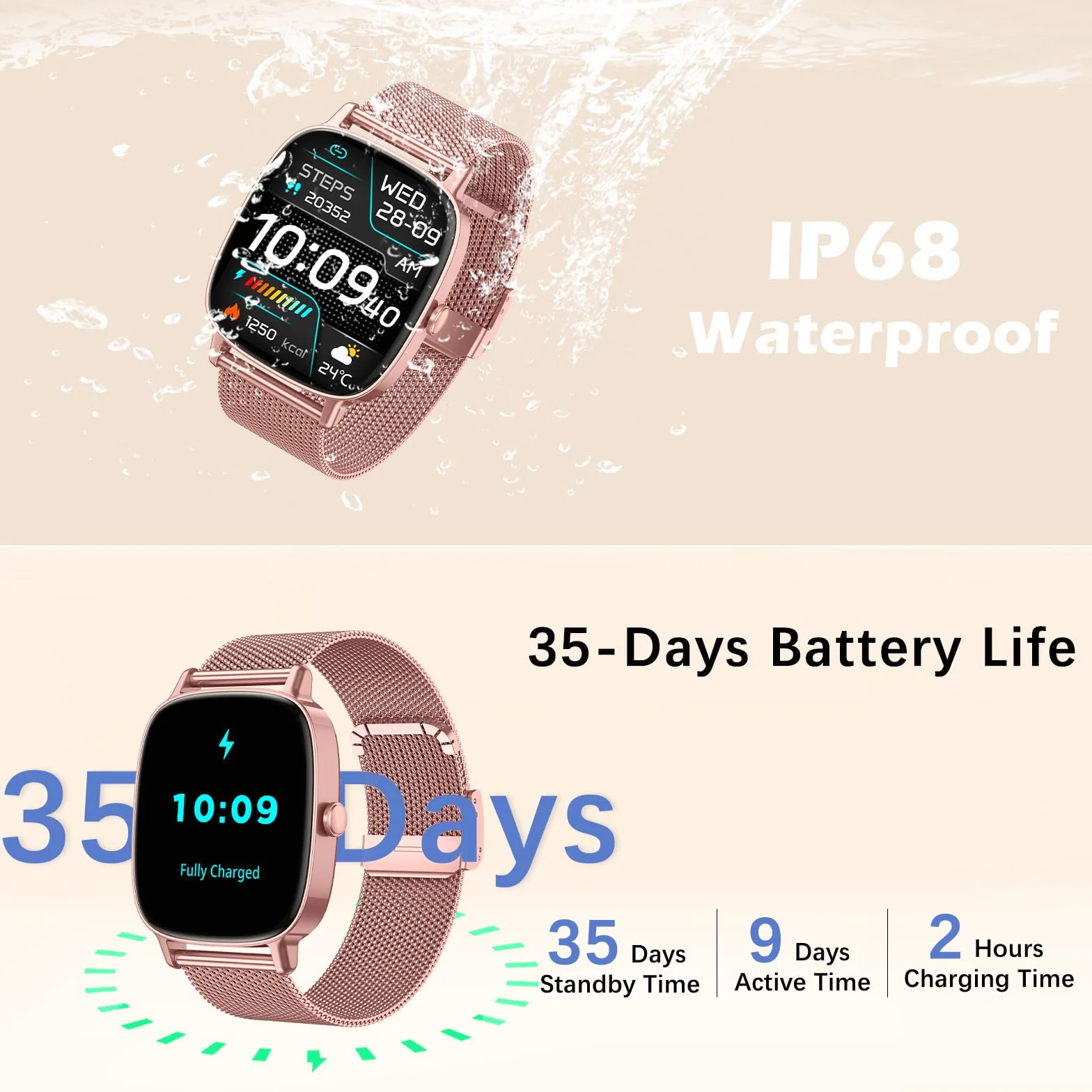 coioc Smartwatch Donna,2 Cinturini,Risposta/Effettuazione Chiamate,Schermo Ultra Nitido1.85'' HD,Fitness Tracker Frequenza Cardiaca/Sonno/SpO2,Compatibile IOS/Android,120+Modalità Sportive,IP68
