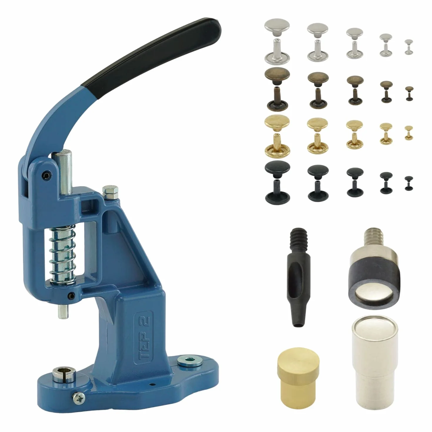 Getmore Crafts Set di pressa per rivetti con pressa a leva, utensile per rivetti e 50 rivetti a doppio testa da 12 mm, anticato, in acciaio | Pressa manuale | Fai da te | Per pelle, vestiti, jeans