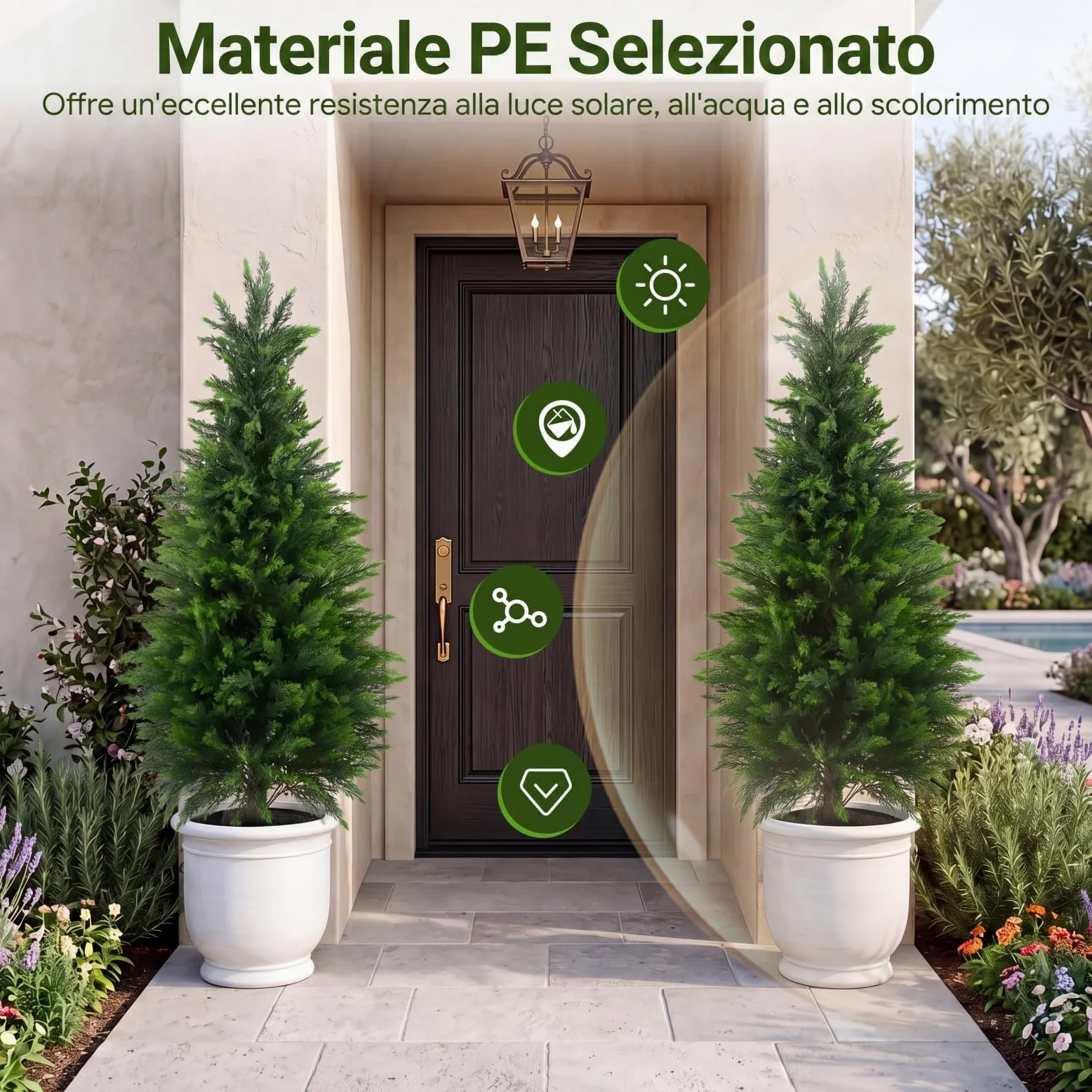 COSTWAY Set di 2 Alberi Artificiali di Cedro, Albero Artificiale in Vaso con Cemento e Fondo Rinforzato, Resistenti al Sole, Pianta Topiaria Finta da Interno e Esterno, per Casa e Ufficio (120 cm)