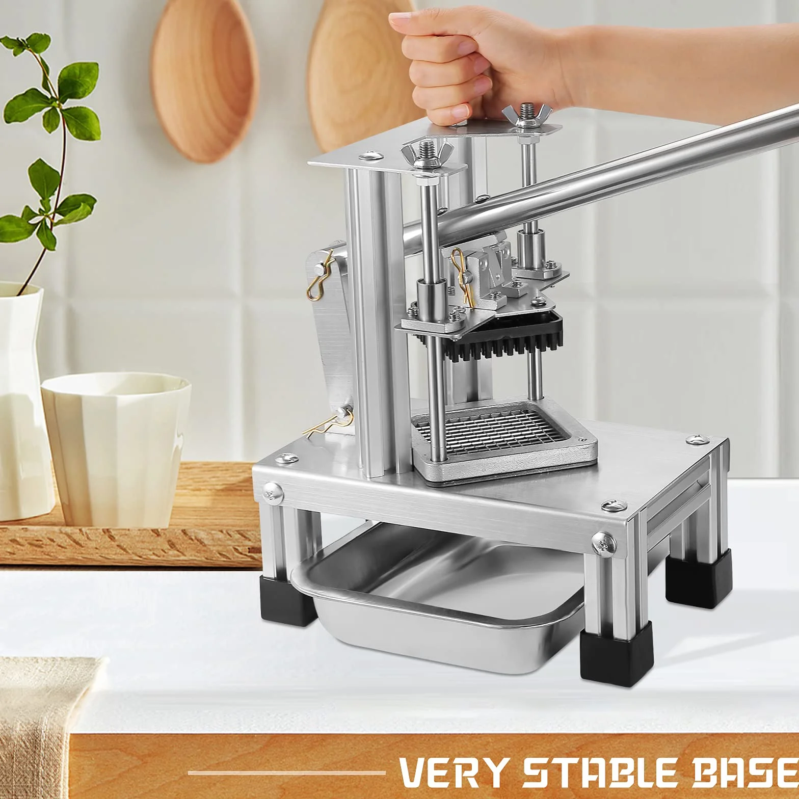 Commerciali Taglierina per Patatine Fritte con 3 Lame di Ricambio, 1/2'', 1/4" e 3/8" Lama Tritatutto Easy Dicer Tagliapatate al Limone per Patatine Fritte Maniglia estesa