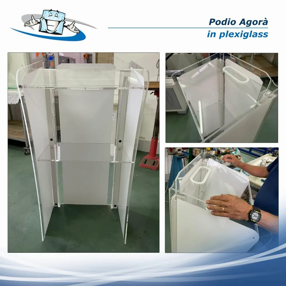Podio Relatore in Plexiglass Trasparente con Microfoni – Leggio Professionale per Conferenze, Eventi e Chiesa, Pulpito Moderno con Targa Personalizzabile Rotonda, Quadrata o Ovale
