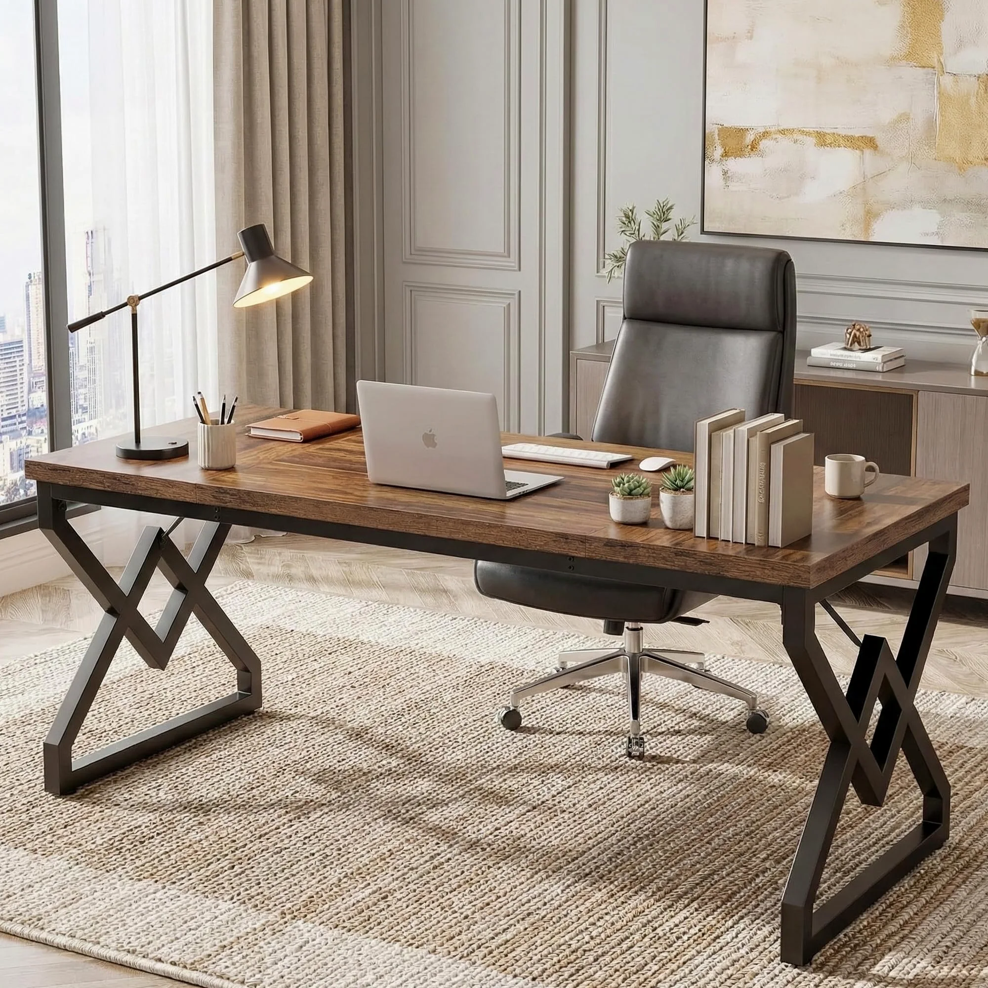 Lailang 160cm Scrivania, Scrittoio Vintage, Tavolo Ufficio Riunioni, Scrivania In Legno, Mobili Ufficio Moderni, 160 x 18 x 18 cm, Vintage Brown