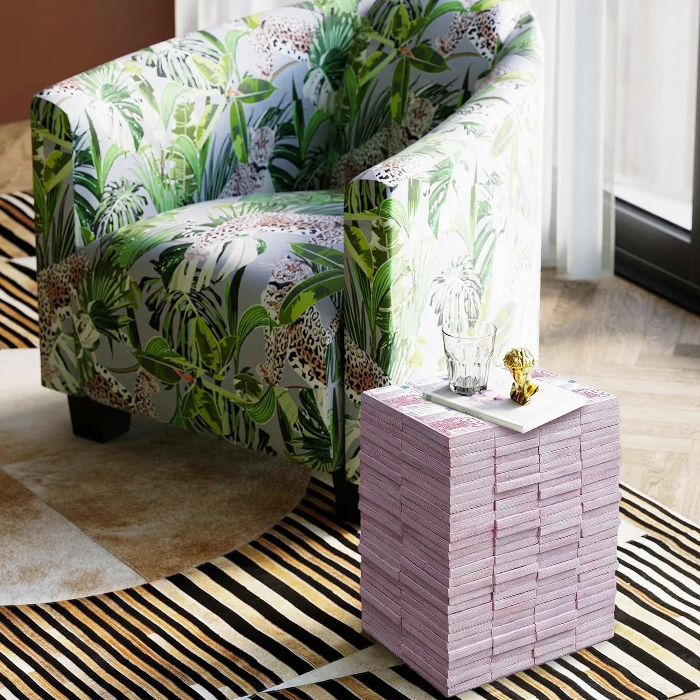 KARE Design sgabello Euro, rosa, stile pop art, pouf per cameretta, corridoio, soggiorno, bagno, idea regalo, 38x30x30 cm