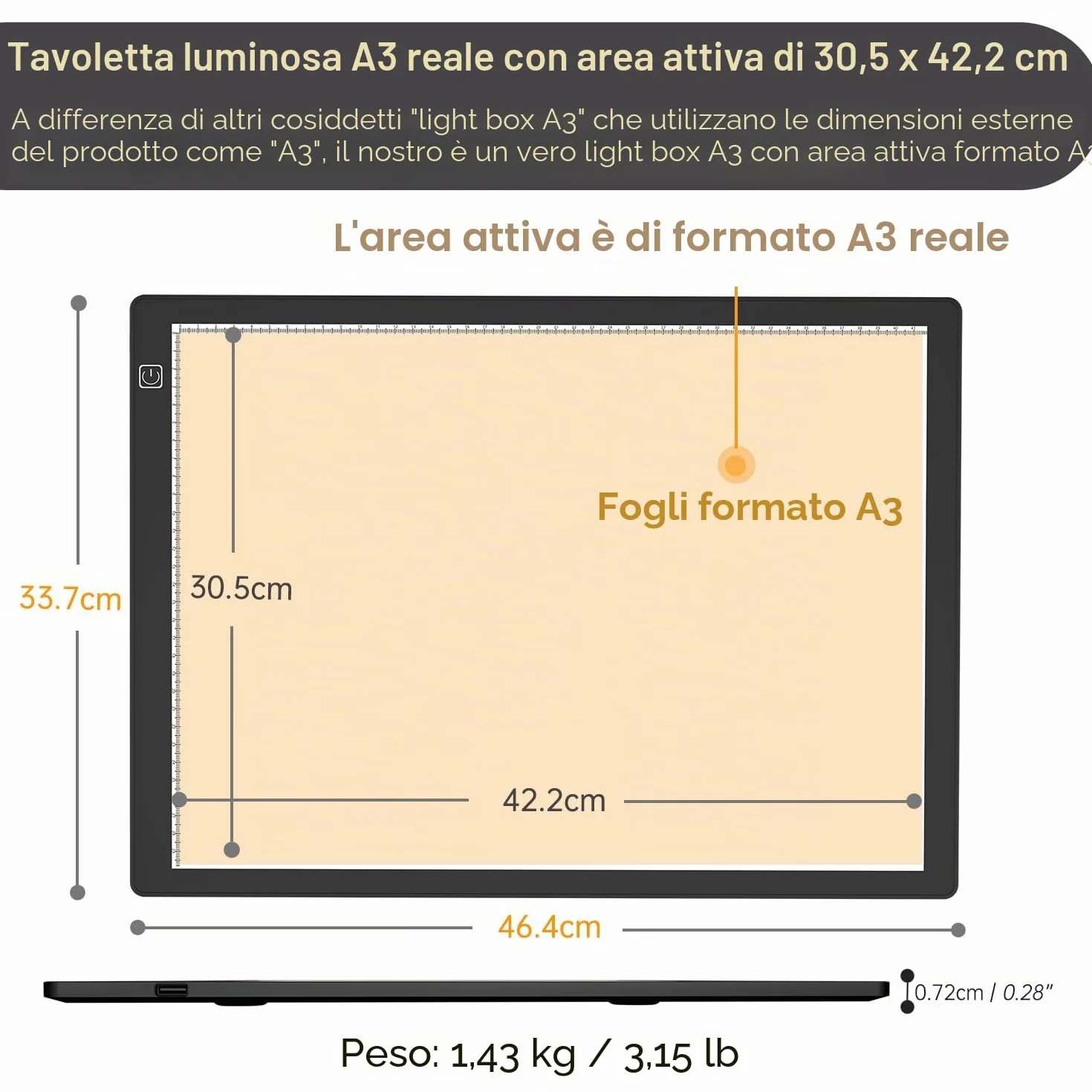 Tavoletta Luminosa A3 LED Magnetico per Tatuaggio Acquerello Copia Quilting Tracing Painting con Guanto e Borsa