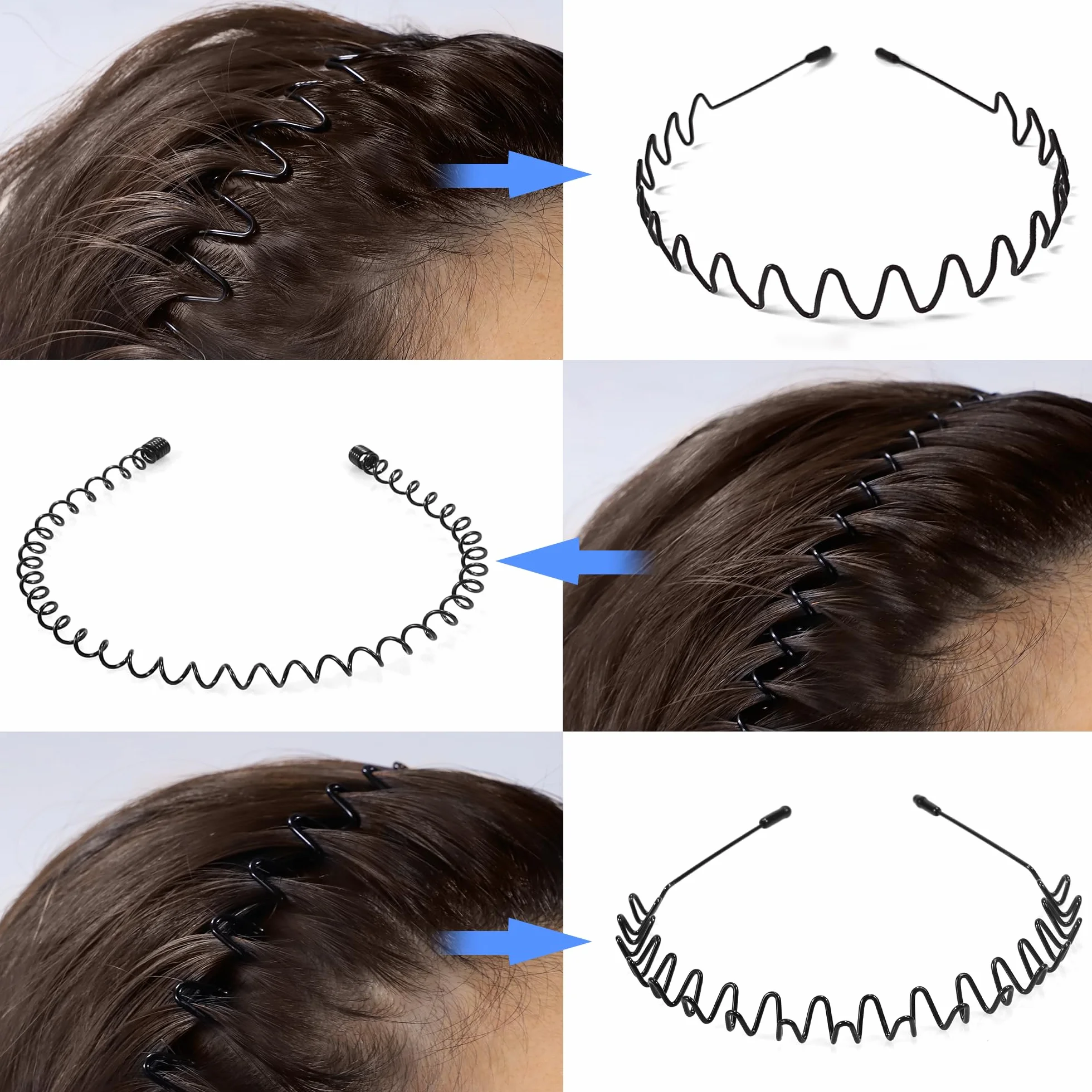 Elalove 6 Pezzi Cerchietti Capelli Metallo Onda Antiscivolo Sport Yoga