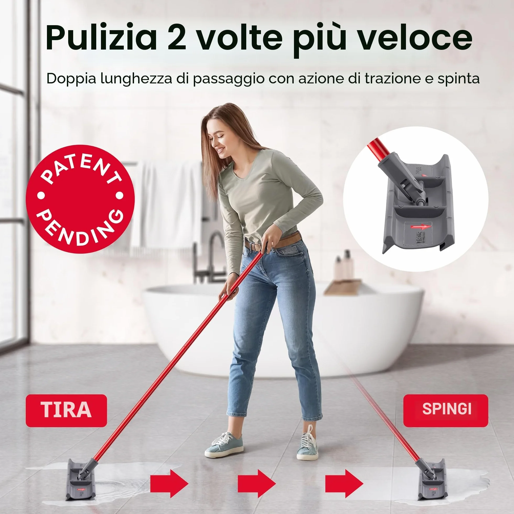 Tyroler Mocio Lavapavimenti Tira Acqua 2-w-1 140cm 42cm Silicone