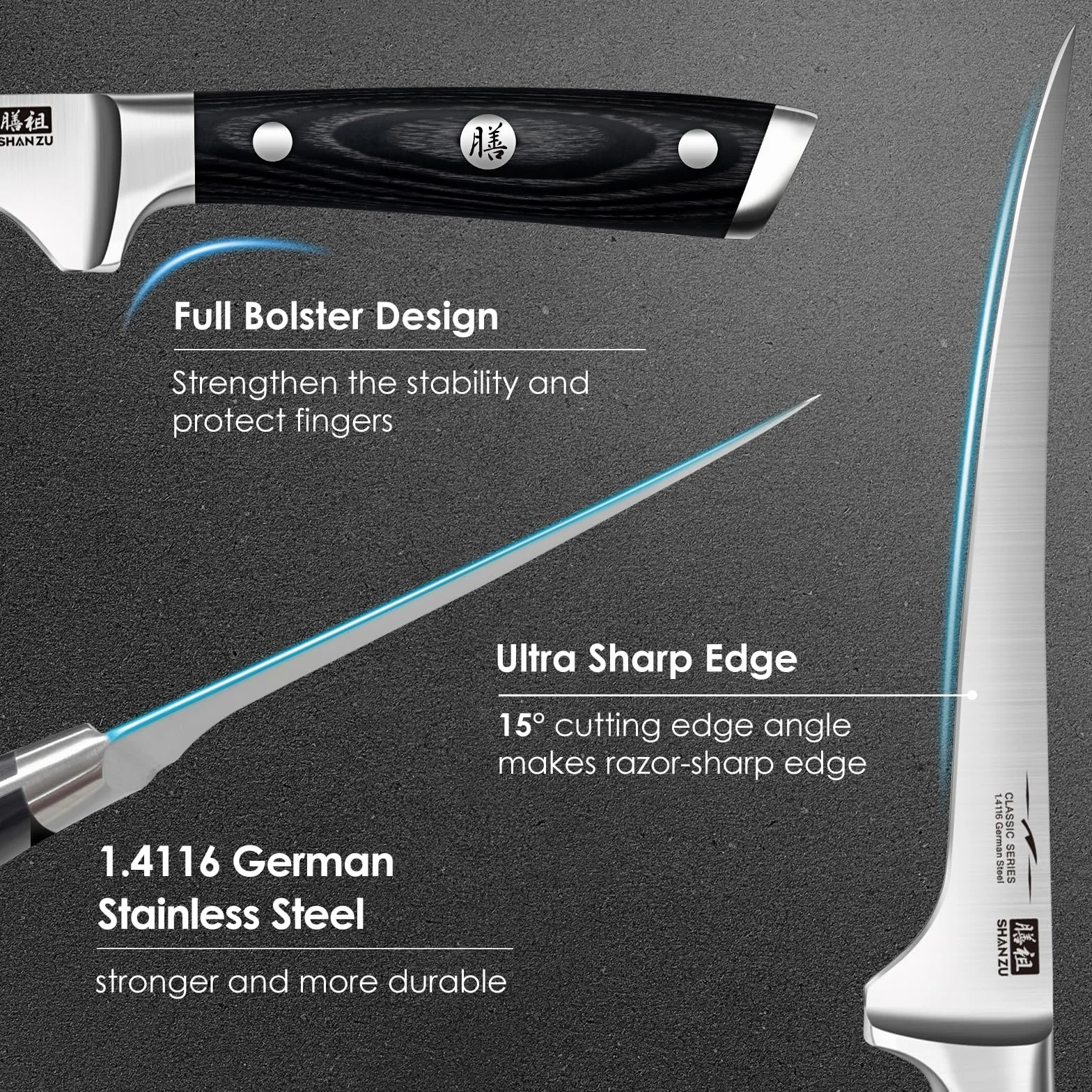Coltello per Sfilettare 7 inch Acciaio Inossidabile al Carbonio SHAN ZU