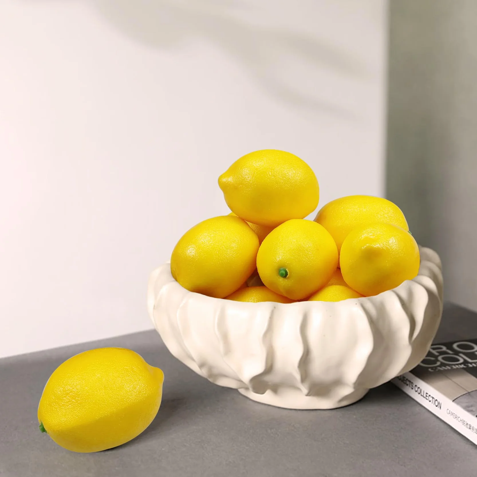 Limoni Artificiali Gialli 2.9" X2, Finti Limoni per Decorazione Casa Festa Cucina Natale