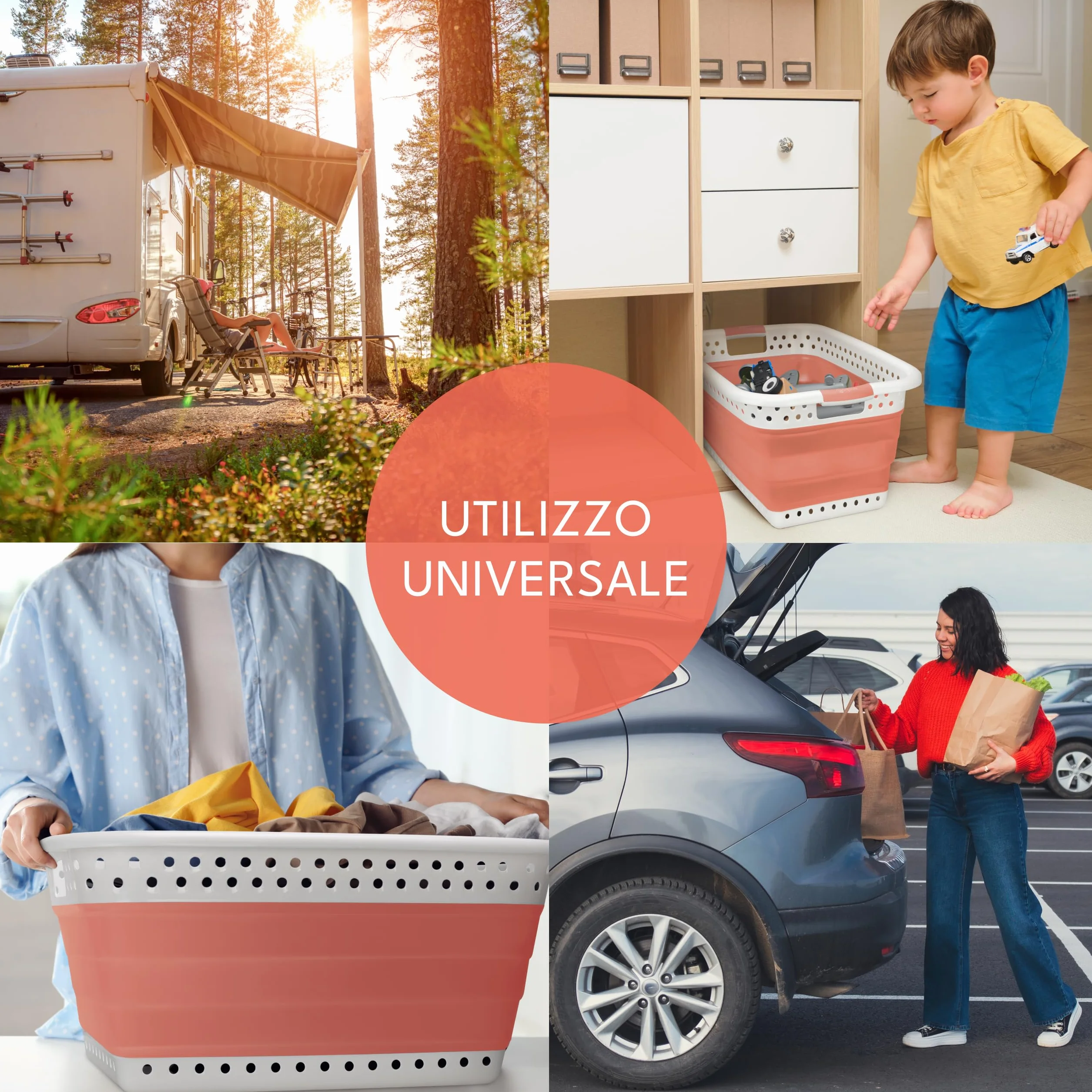 Set di 2 Bacinella pieghevole bucato -2x 36 litri & Uso universale I Cesta portabiancheria pieghevole Catino Cesto portabiancheria da stirare Laundry basket Ceste panni grande Cesti