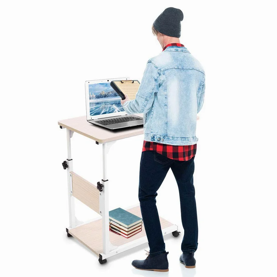 Ejoyous Tavolo Porta Laptop su Ruote, tavolino mobile per divano con divisorio di stoccaggio Comodino da caffè regolabile in altezza per soggiorno Camera da letto Ufficio ospedale(Acero bianco)