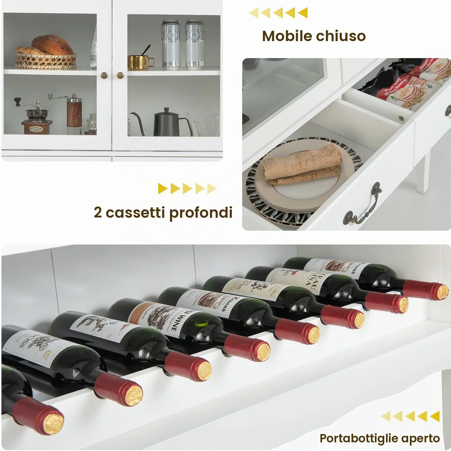 KOMFOTTEU Mobile per vino, credenza con ante, cassetti con maniglia e cantina per vino, cantina moderna, 90,5 x 38 x 126 cm, per cucina, sala da pranzo, bar, SE09334FQDE