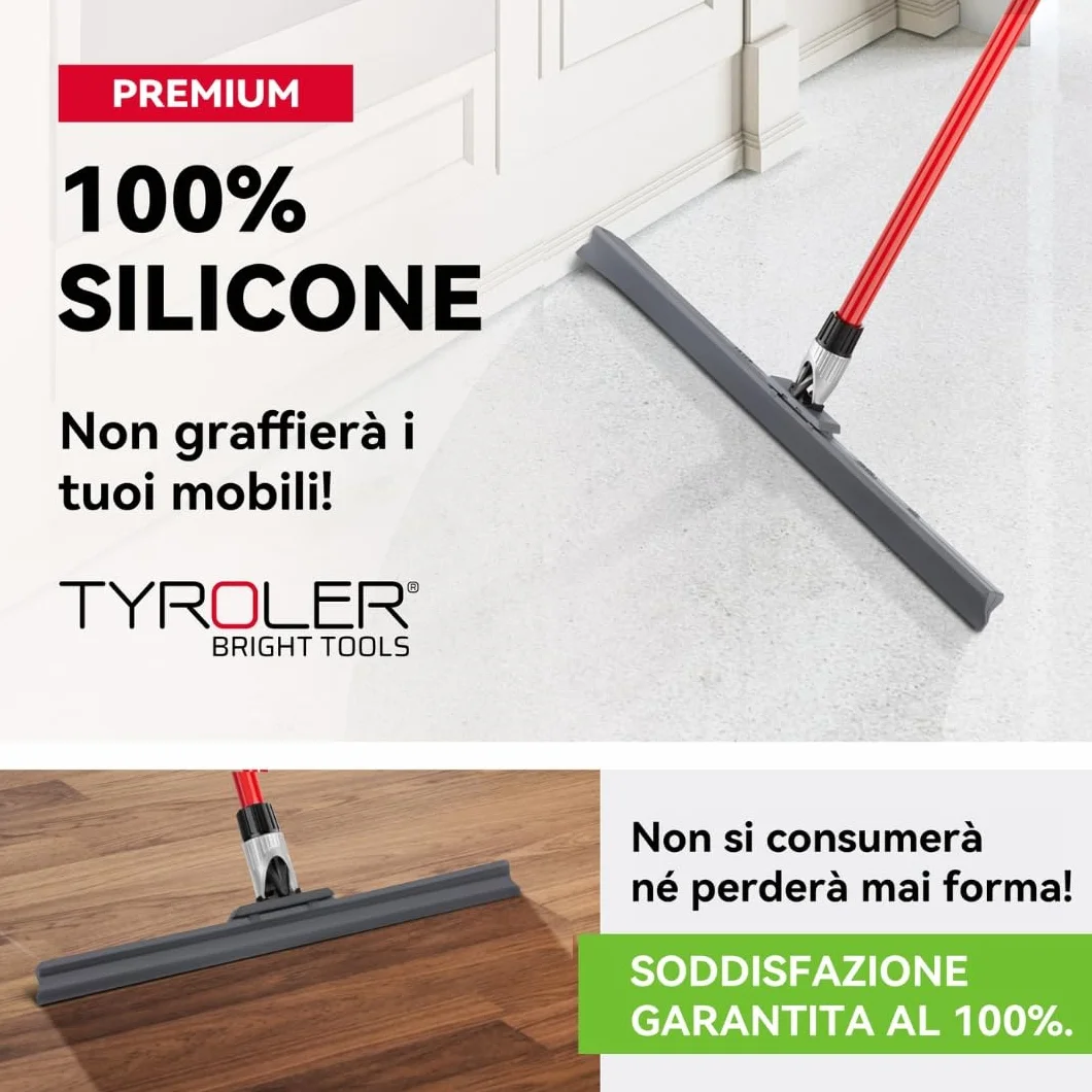 Tyroler Tira Acqua Pavimenti esterno da 45 cm | Testa in Silicone 100% | Manico Antiruggine da 140 cm tergipavimento spingiacqua | tiraacqua pavimenti esterni | tiracqua per pavimento
