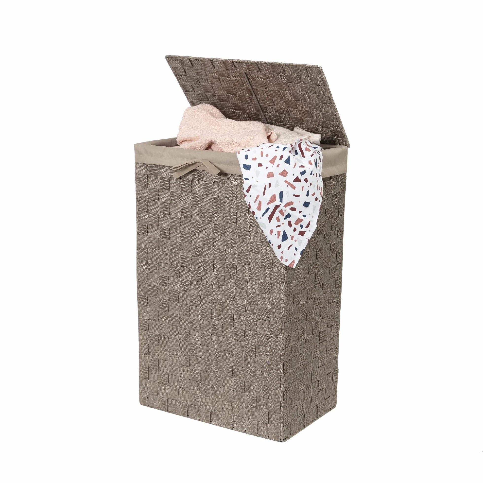 Cesto Portabiancheria Quadrato con Coperchio 38x25x60H cm Talpa Tessuto Struttura Metallo Fodera Lino Rimovibile
