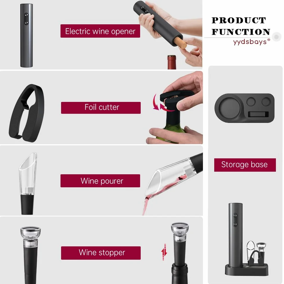 Apribottiglie Elettrico Automatico Professionale Nero Base Set a Pile