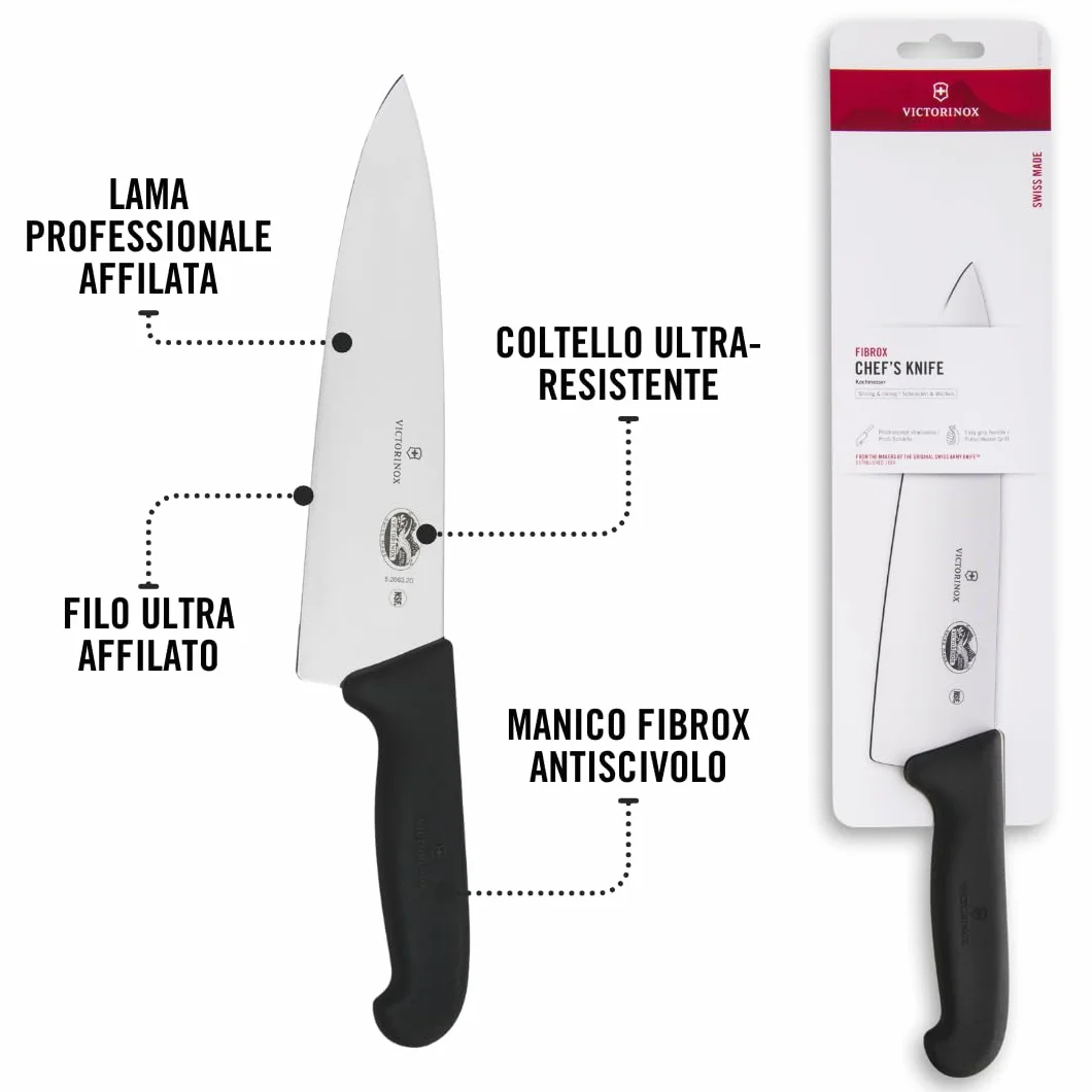 Victorinox Fibrox Coltello da Chef 20 cm Lama Dritta Acciaio Inossidabile Nero