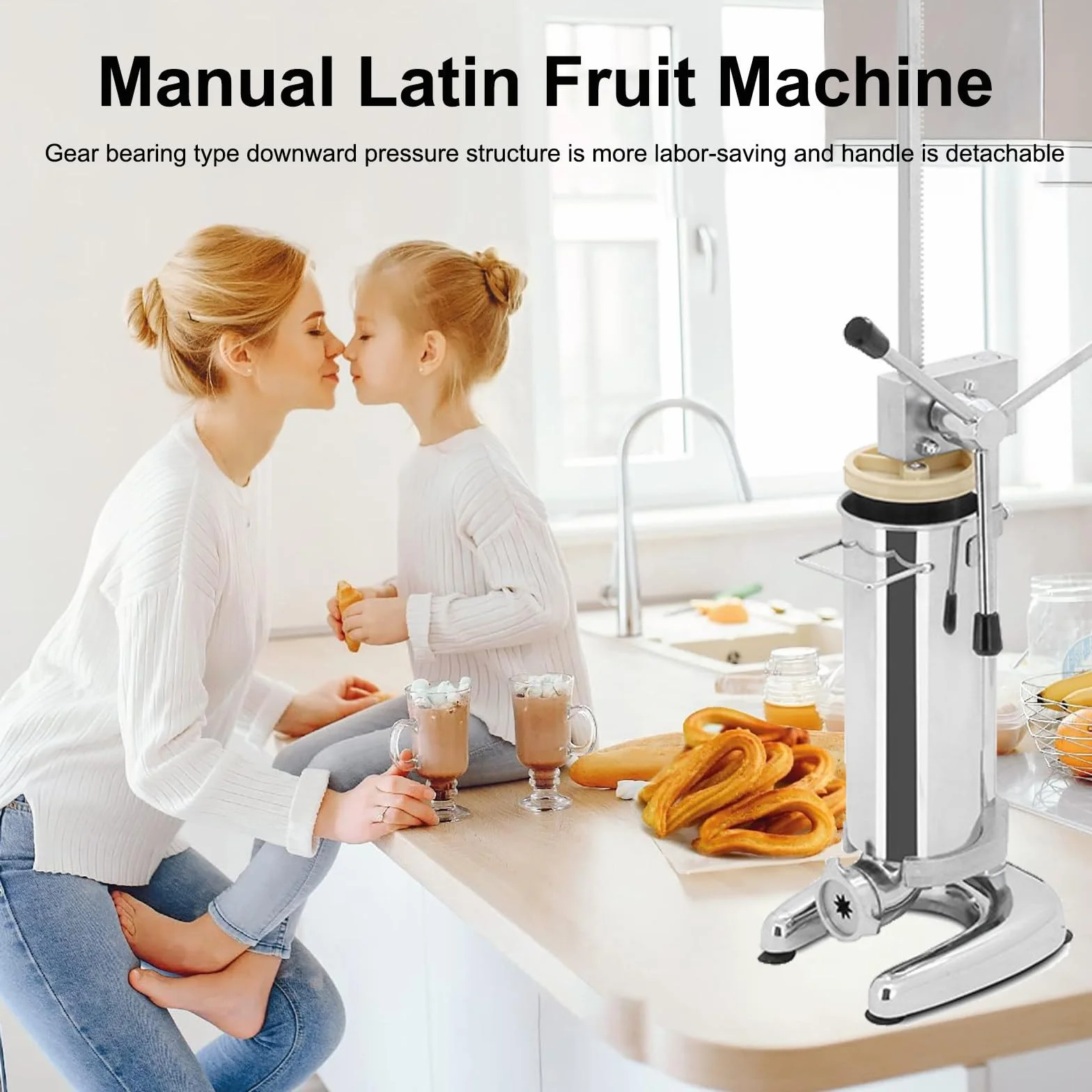 Macchina per Churro Commerciale Manuale per Ciambelle 3L con 5 Stampi, Macchina per Churrera Spagnola Verticale, Macchina per Riempire Churros Attrezzatura per Snack