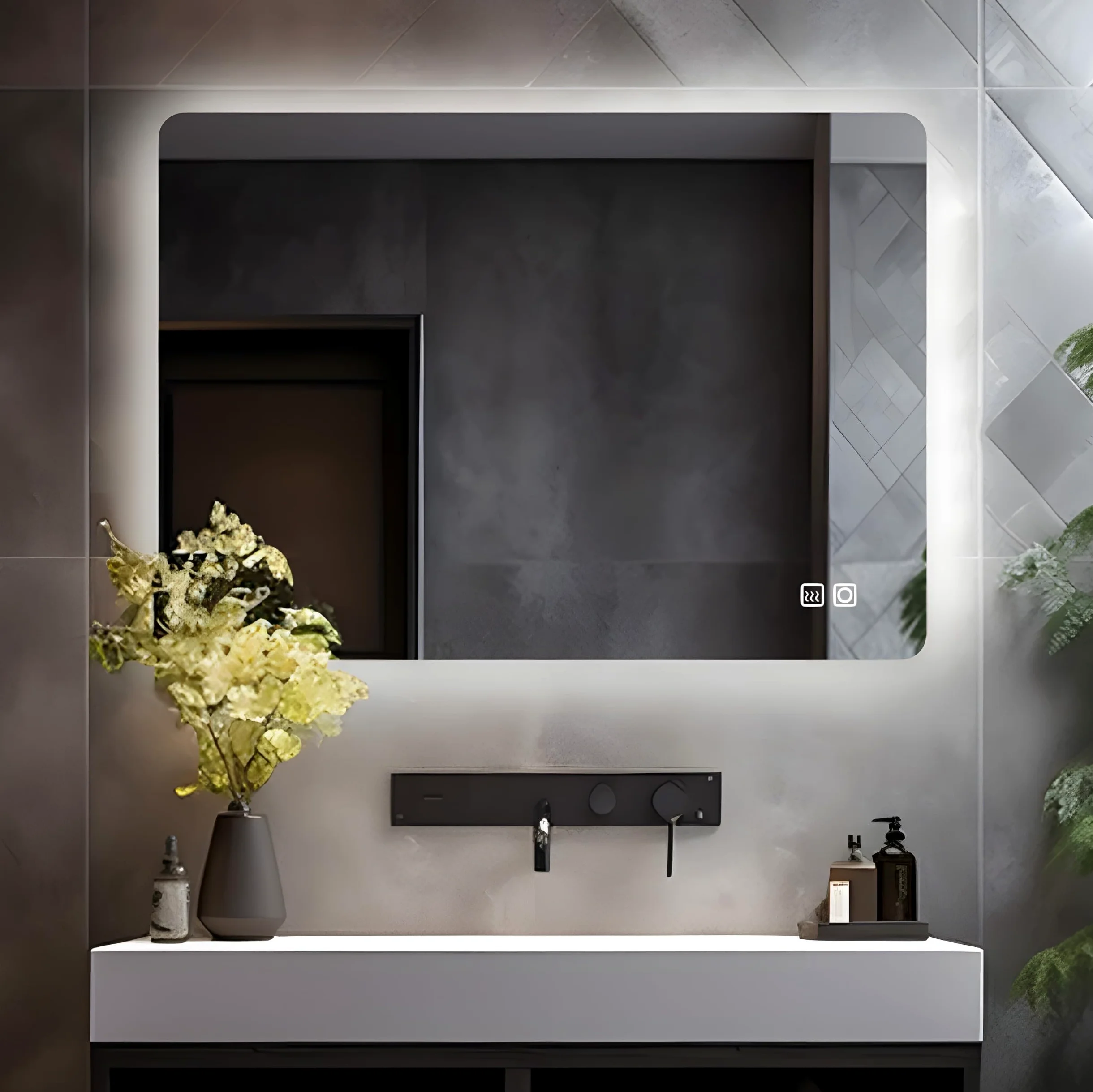 LISA Specchio da bagno a LED con illuminazione 60x50 cm, Specchio da bagno grande con illuminazione touch dimmerabile bianco caldo/bianco freddo antiappannamento per bagno, WC, corridoio