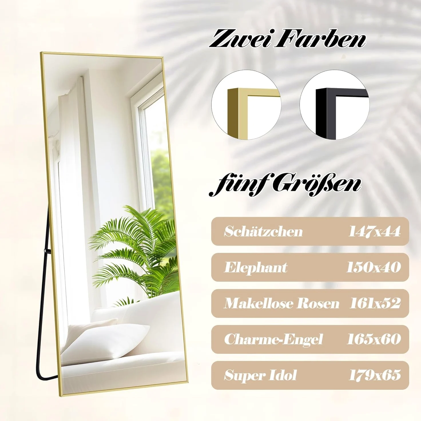Specchio da Terra, 161 x 52 cm Specchio Rettangolare con Cornice in Alluminio Oro per Bagno, Camera da Letto, Ingresso e Corridoio