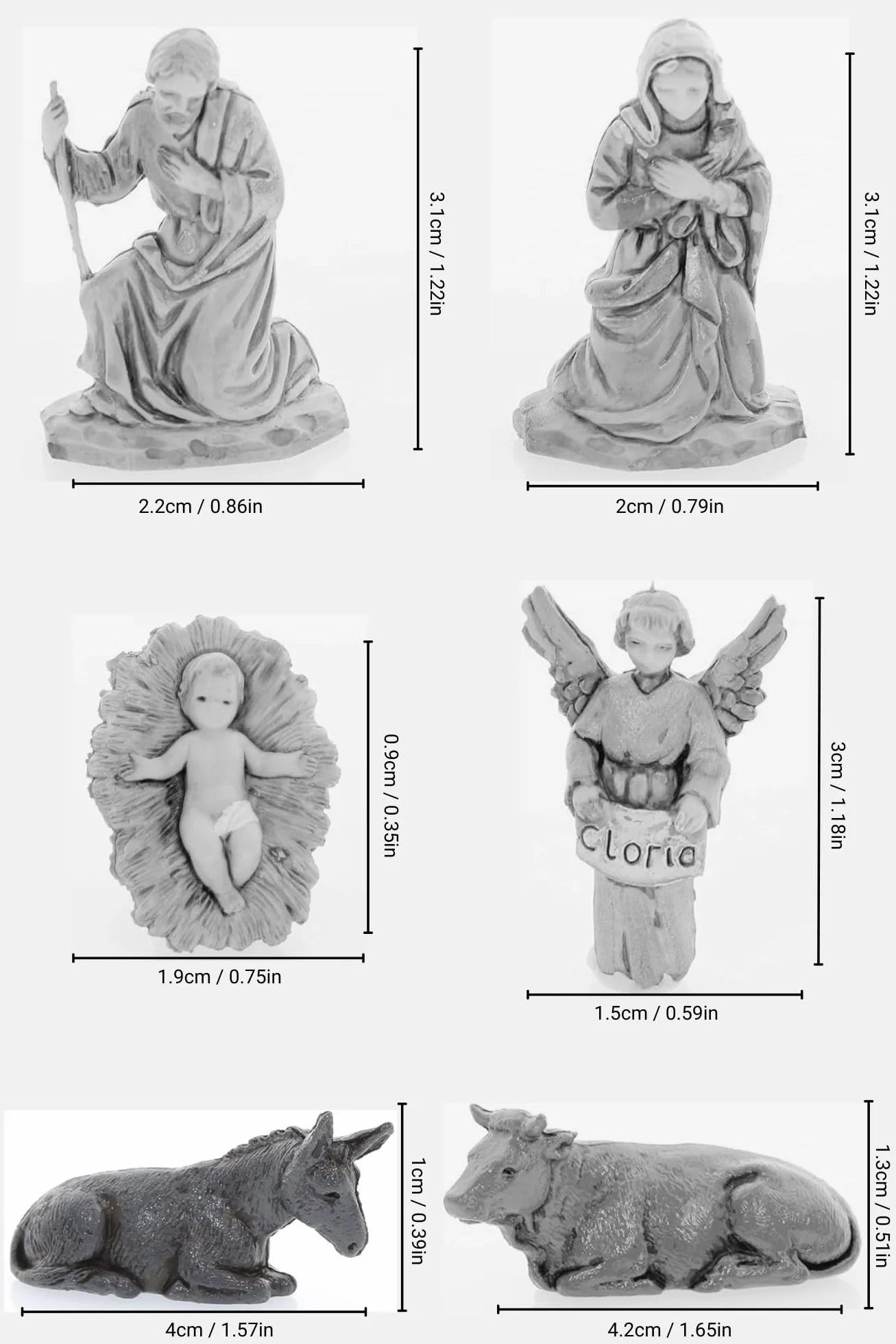 Moranduzzo Natività 6 Soggetti Presepe 3,5 cm Scala 1:50 MICRO Statuina Stile '700 Made in Italy