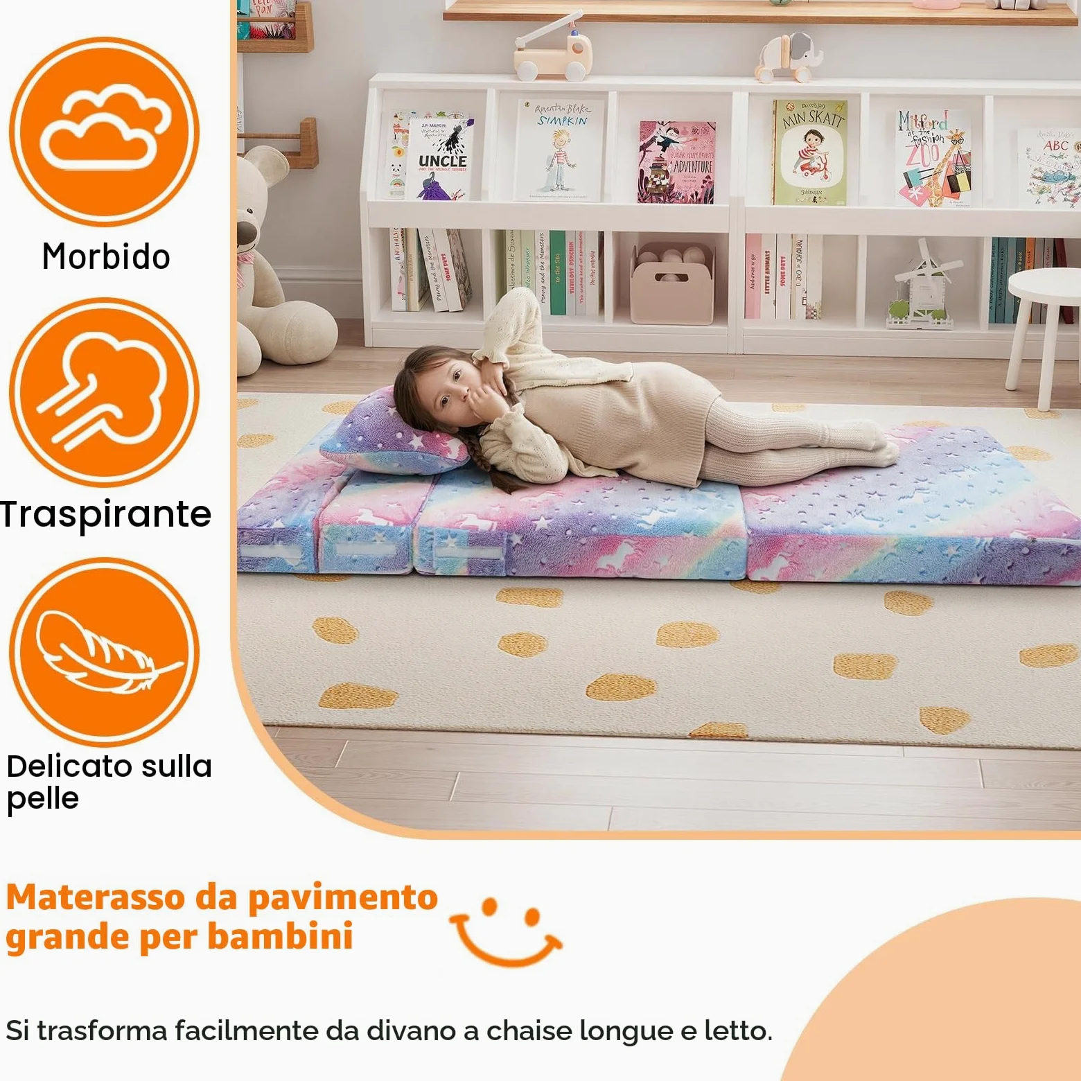 MeMoreCool Divanetto Bambini, Materasso Pieghevole, Divano, Materasso Futon Sedia Letto a Z
