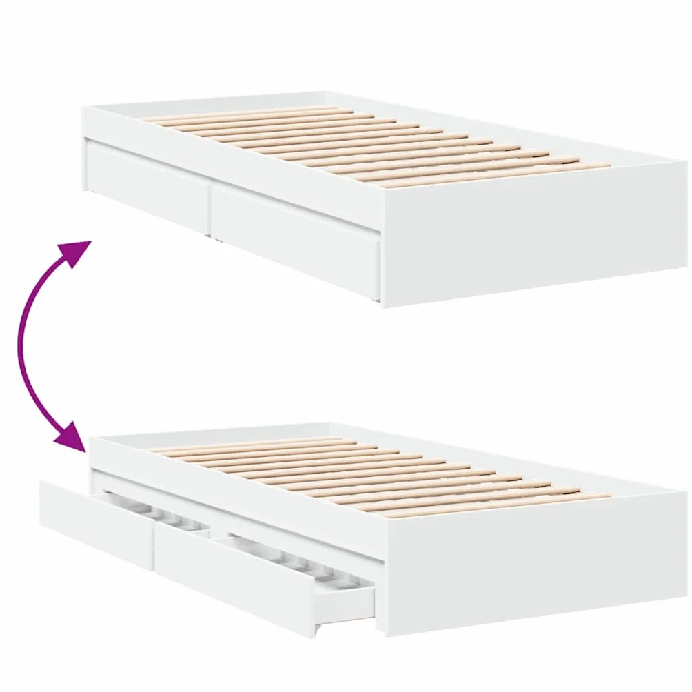 vidaXL Giroletto con Cassetti Bianco 75x190 cm in Legno Multistrato