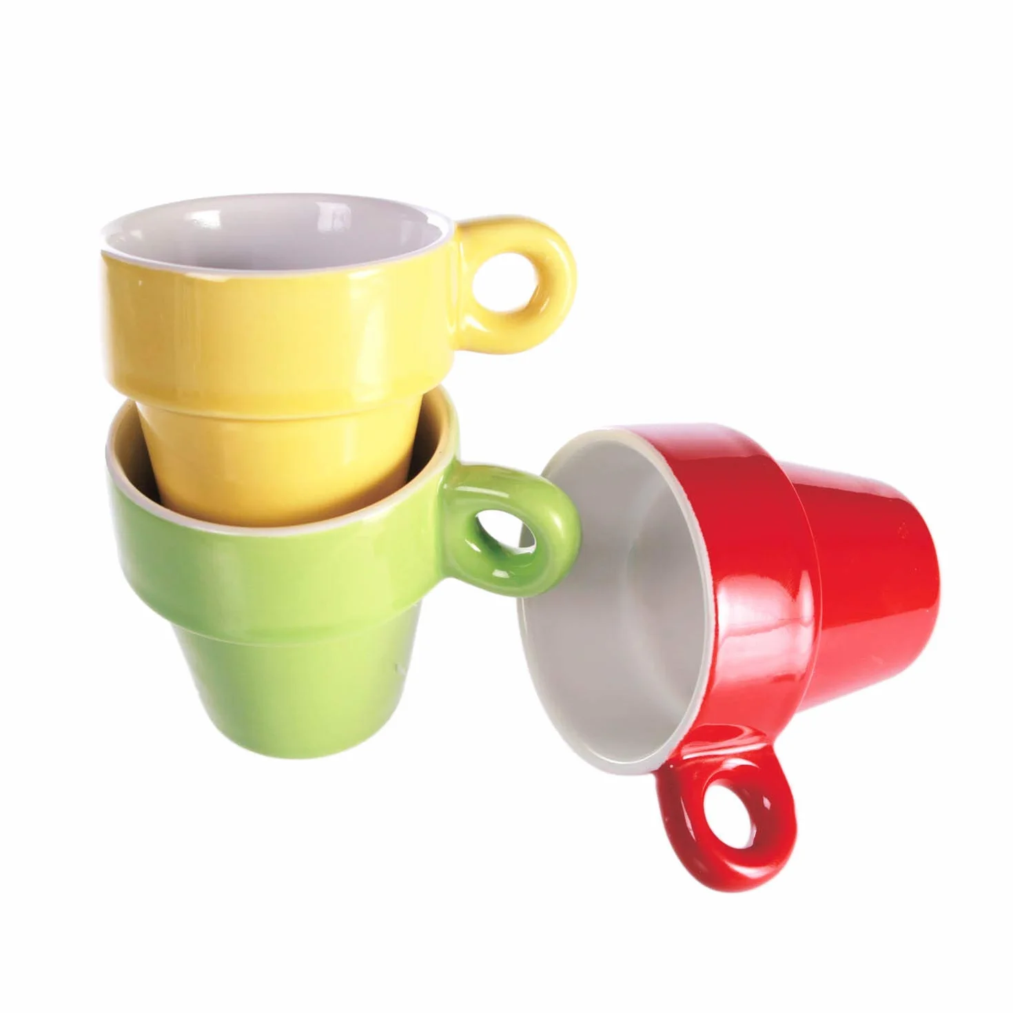 Set di 6 Mini Tazze da Espresso con Supporto in Metallo, Ceramica, 5,5 x 7 cm