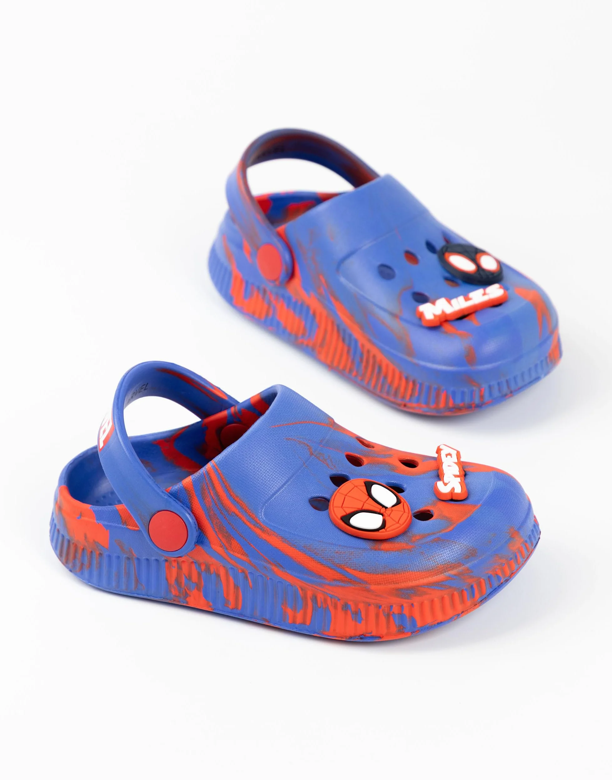 Marvel Zoccoli per Bambini Spidey e i Suoi Fantastici Amici in Blu e Rosso | Calzature Casual estive da Spiaggia | Design Ragnatela con Spidey e Miles | Scarpe Unisex per Bambini