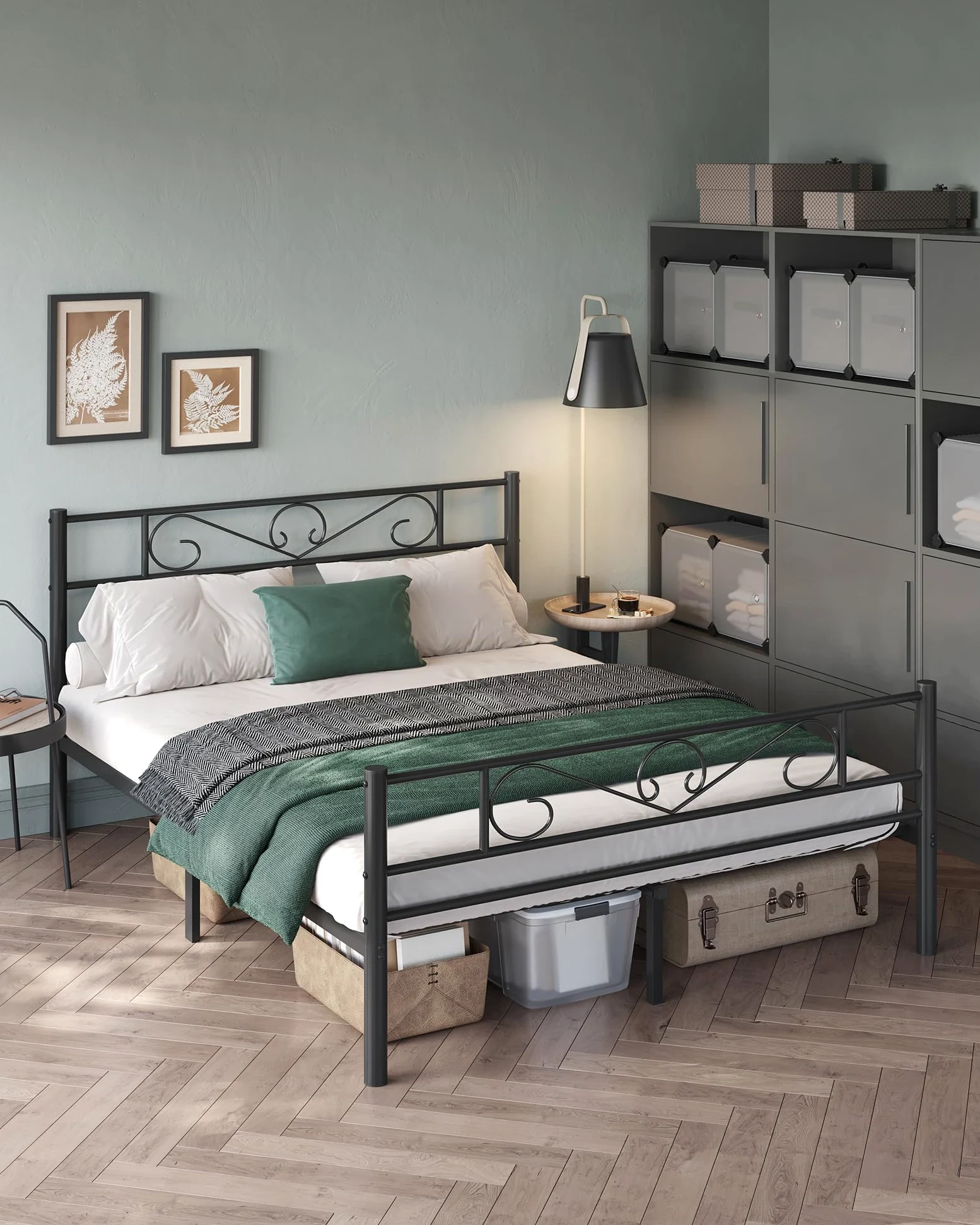 VASAGLE Struttura Letto Matrimoniale, Letto a Doghe in Metallo per Materassi di 160 x 190 cm, per Stanza di Ospiti, Montaggio Facile, per Spazi Piccoli, Nero Inchiostro RMB069B01