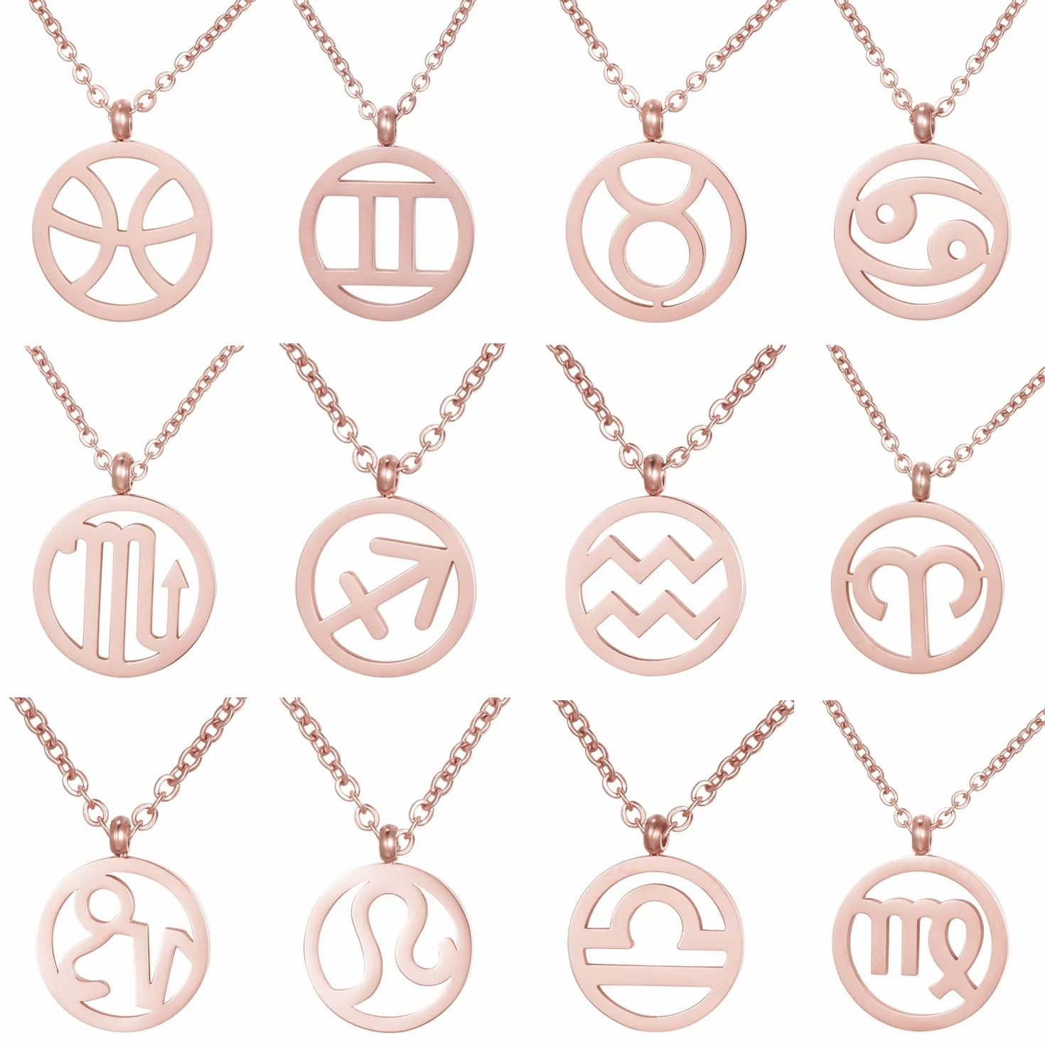 Morella collana donna acciaio inox oro rosa ciondolo segno zodiacale sacchetto velluto