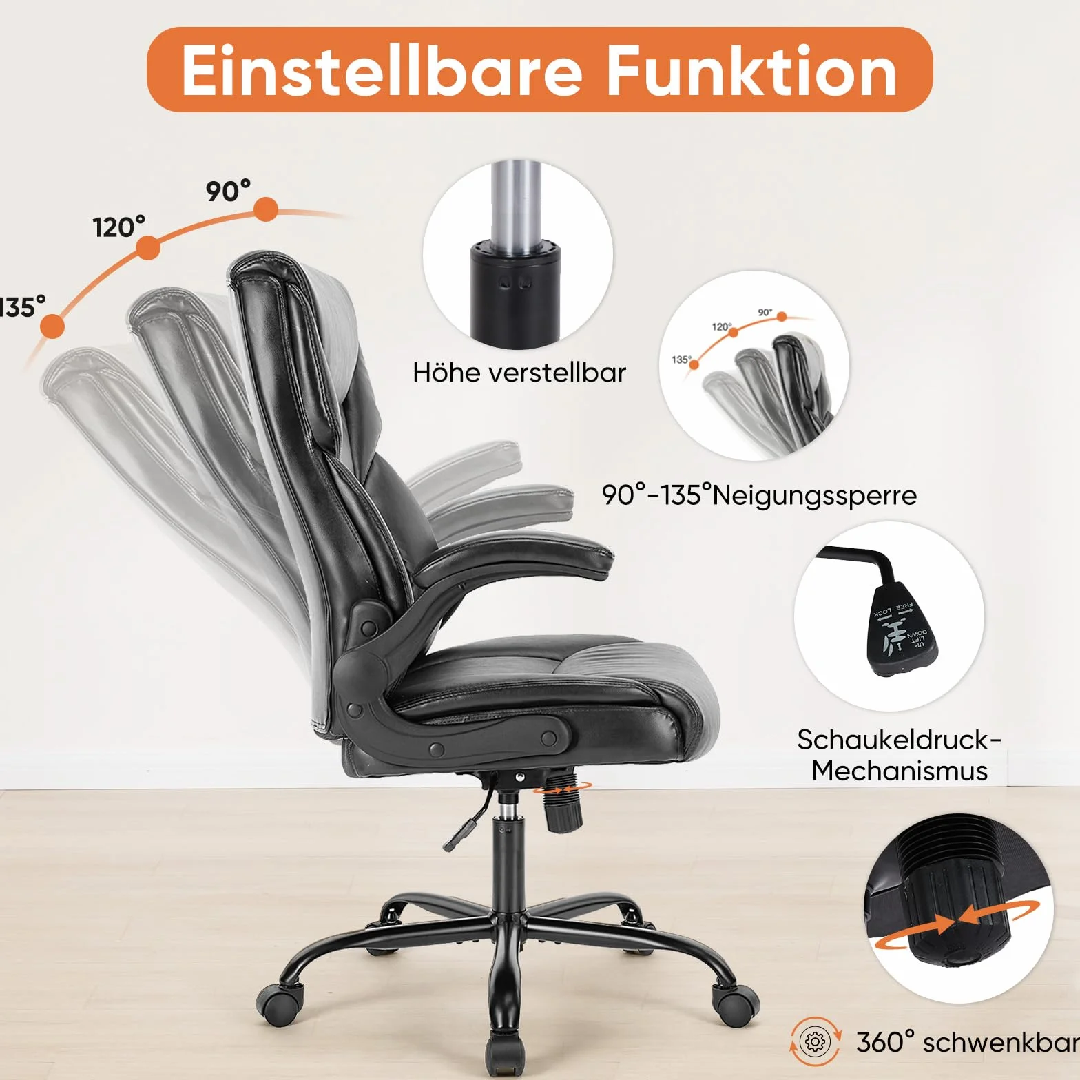 Sweetcrispy Ergonomischer Büroschreibtisch Computer Spielstuhl Sedia da Tavolo con Schienale Alto, con braccioli ribaltabili, Metallo, Nero, 1 Set