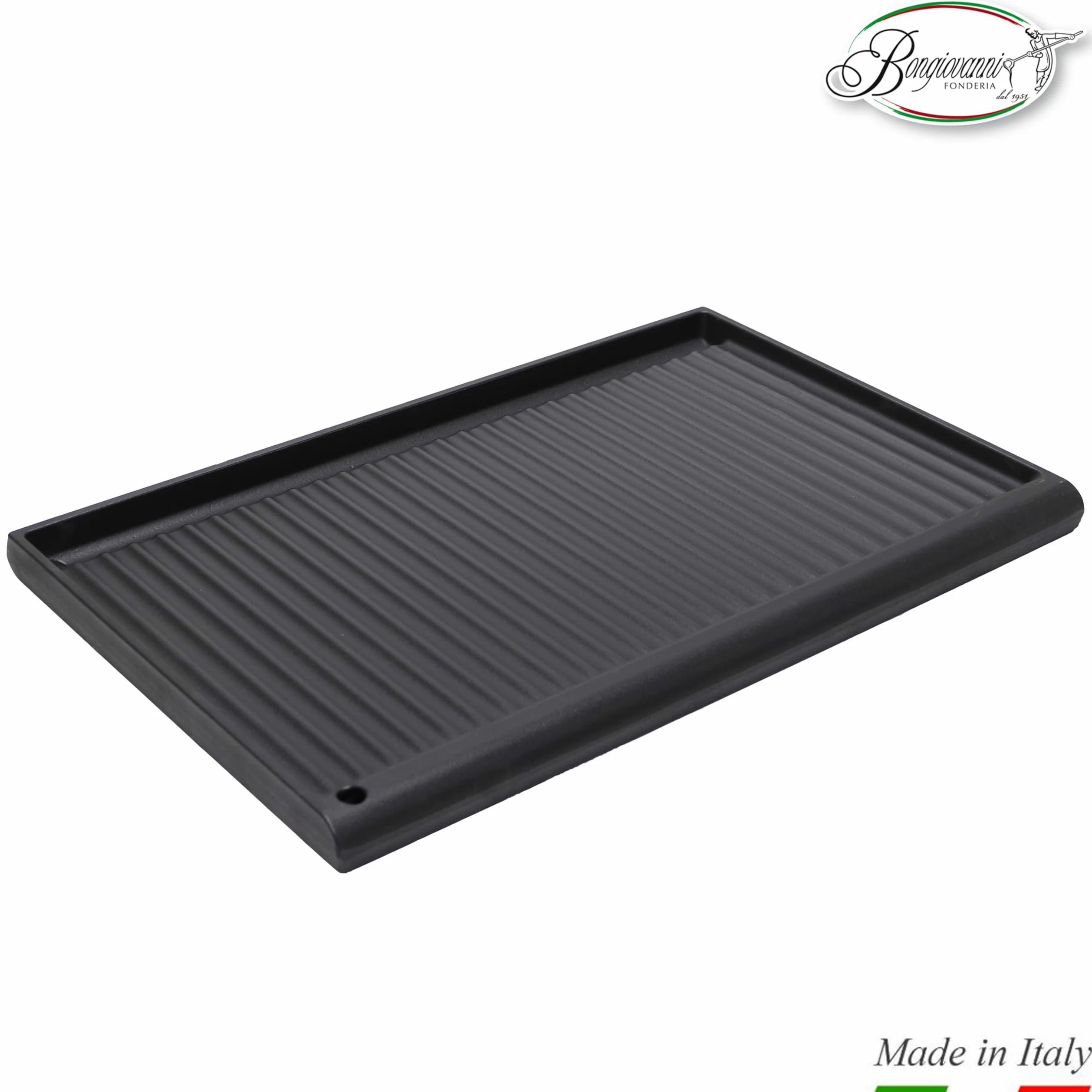 FONDERIA BONGIOVANNI | Bistecchiera Ghisa | 59,5x38 cm | Piastra in Ghisa Smaltata | Casa Cucina Barbecue | Rettangolare | con Telaio in Ferro con Manici