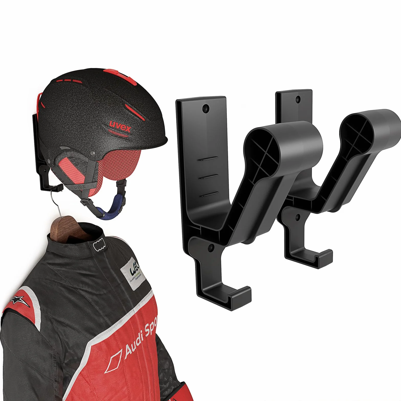 sciuU Supporto da parete per casco [2 pezzi] - Supporto per caschi con gancio per accessori - per moto, bici, baseball, rugby, sci, skateboard, casco sportivo