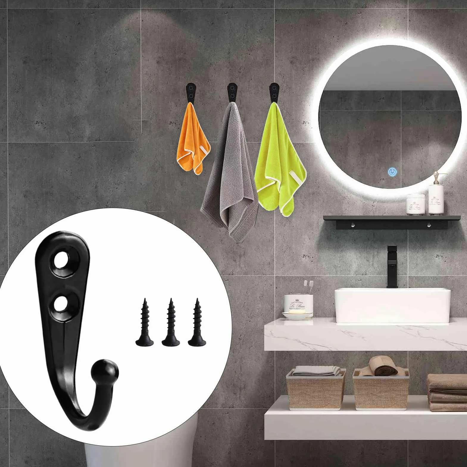 Ganci da avvitare 10 pezzi, ganci appendiabiti da parete ad alta resistenza, ganci appendiabiti da parete con 2 set di viti per camera da letto, bagno, guardaroba, soggiorno