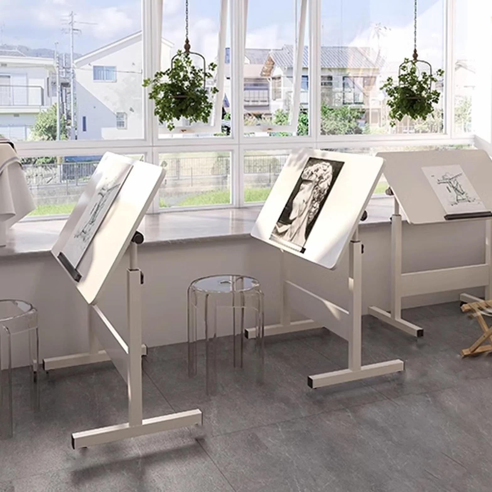 Tavolo da disegno regolabile in altezza per artisti, tavolo da disegno con cavalletti, scrivania per computer per casa e ufficio, bianco, 50 x 80 cm