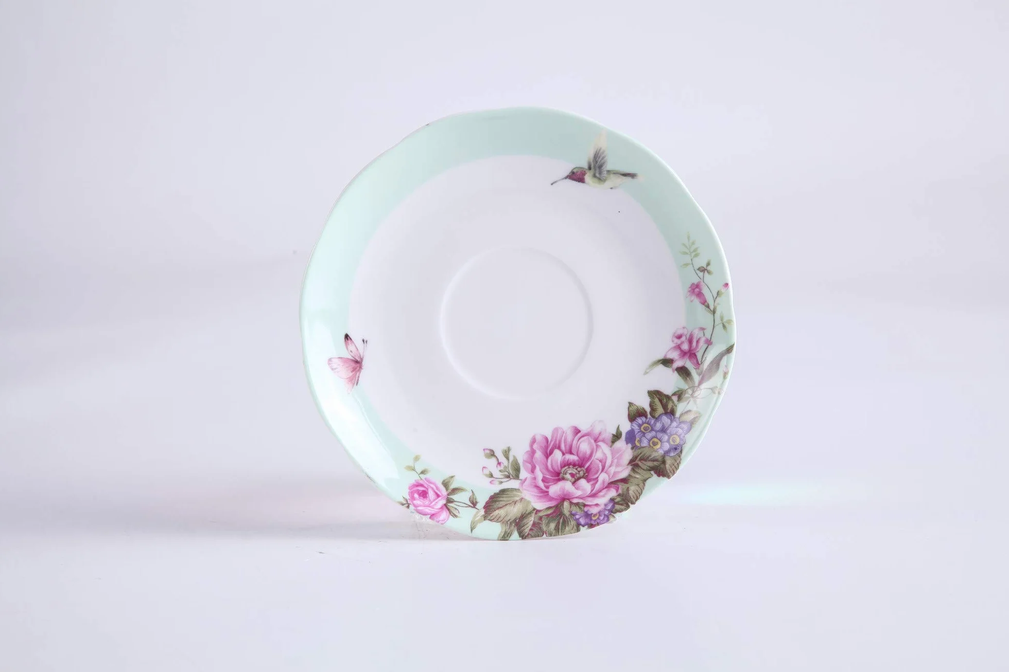 Shaby Zestaw Herbaty dla Jednej Osoby Porcelana Motyw Kwiatowy Ptaszek Róż Motyl Prezent