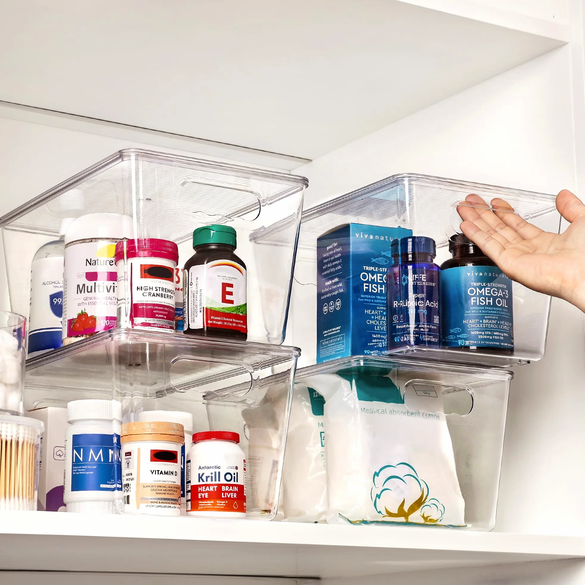 Vtopmart - 6 contenitori impilabili in plastica trasparente con coperchi, grandi contenitori in plastica con manico per organizzazione e conservazione della dispensa, perfetti per bagno, armadio