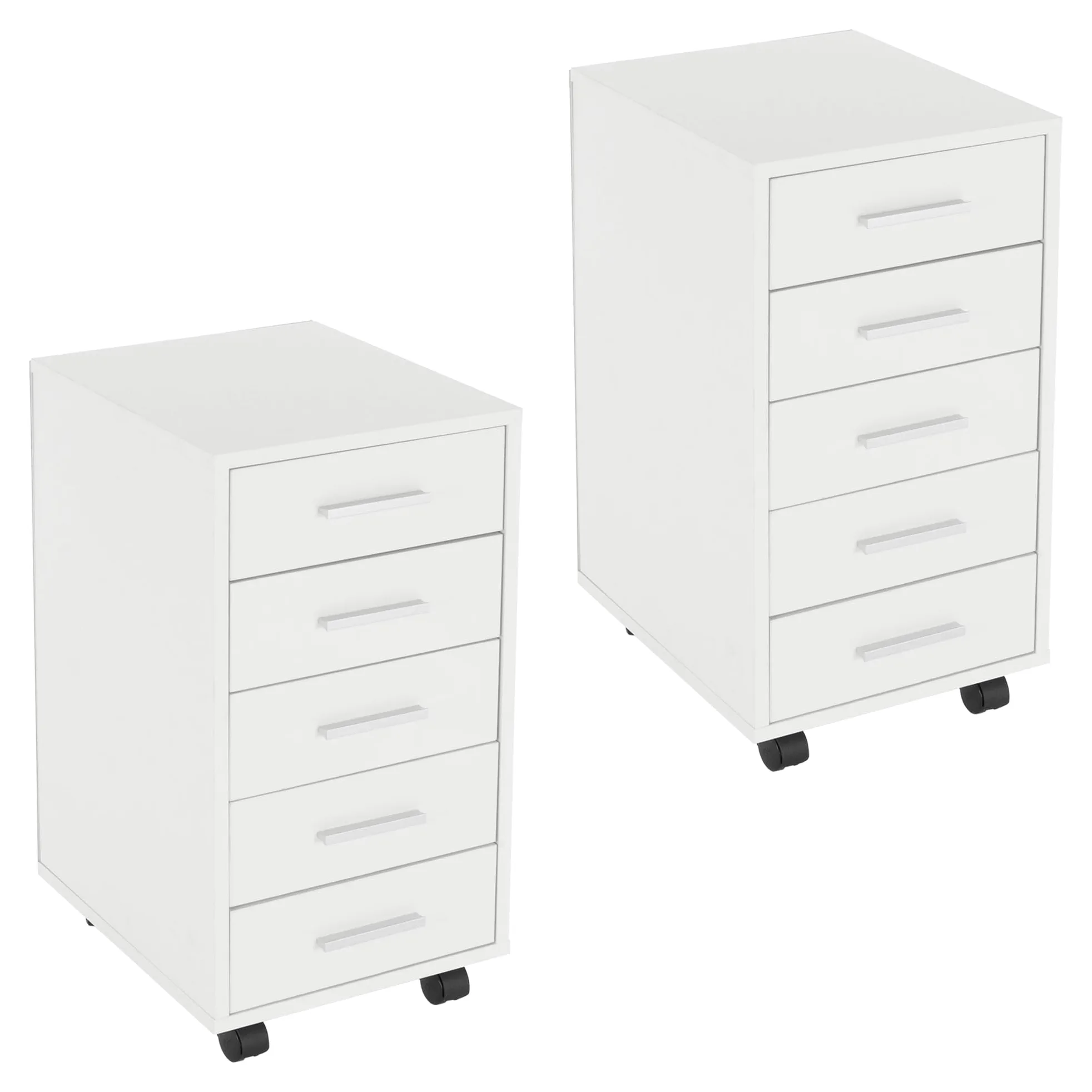 ML-Design Set 2x Cassettiera Mobile da Ufficio 33 x 38 x 63,5 cm Bianco con 5 Cassetti Rivestimento a Melamina e Maniglie in Alluminio, Mobiletto Archivio Documenti Armadio Portaoggetti con Ruote