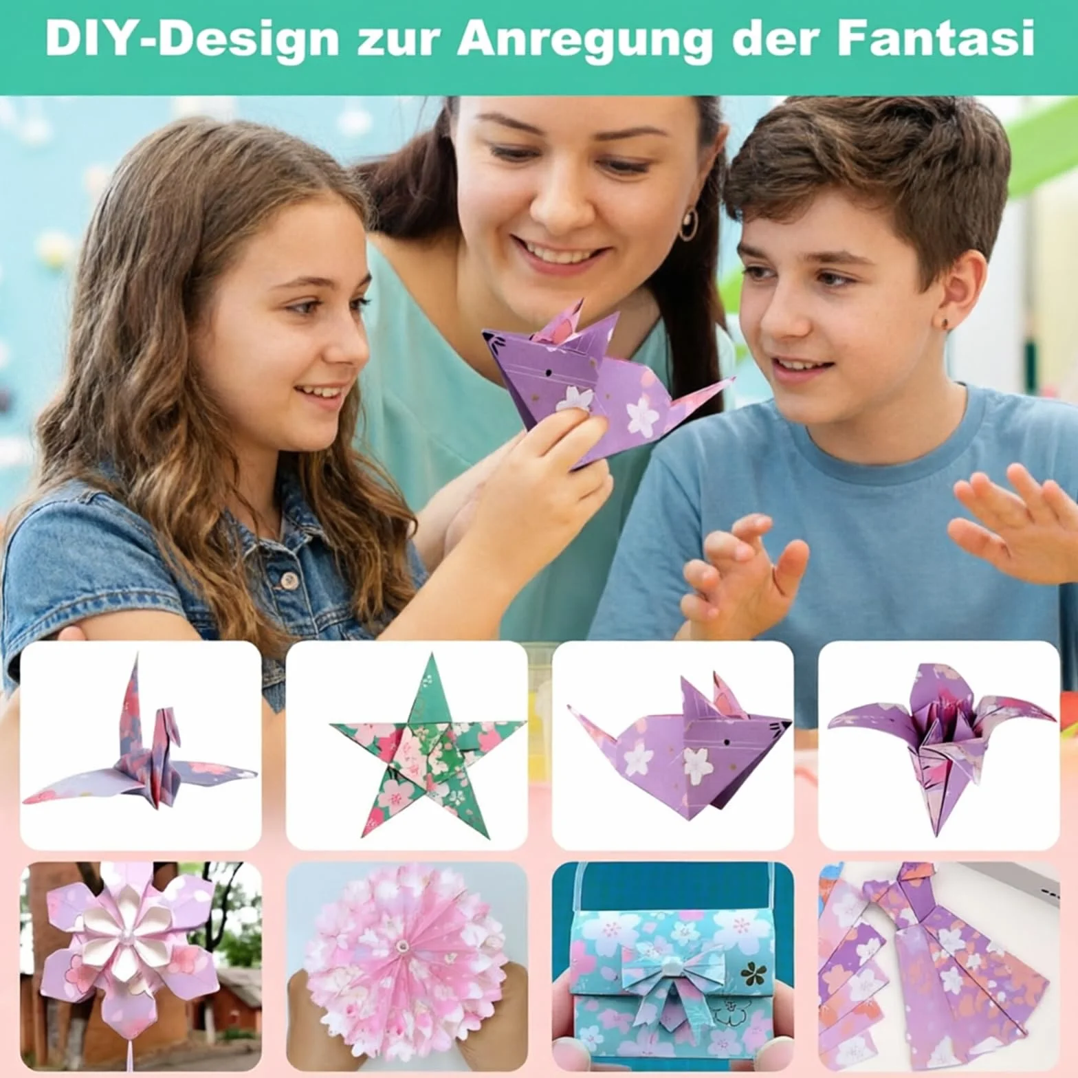Carta Origami Bifacciale 15x15cm 96 Fogli Fiori di Ciliegio 12 Stili