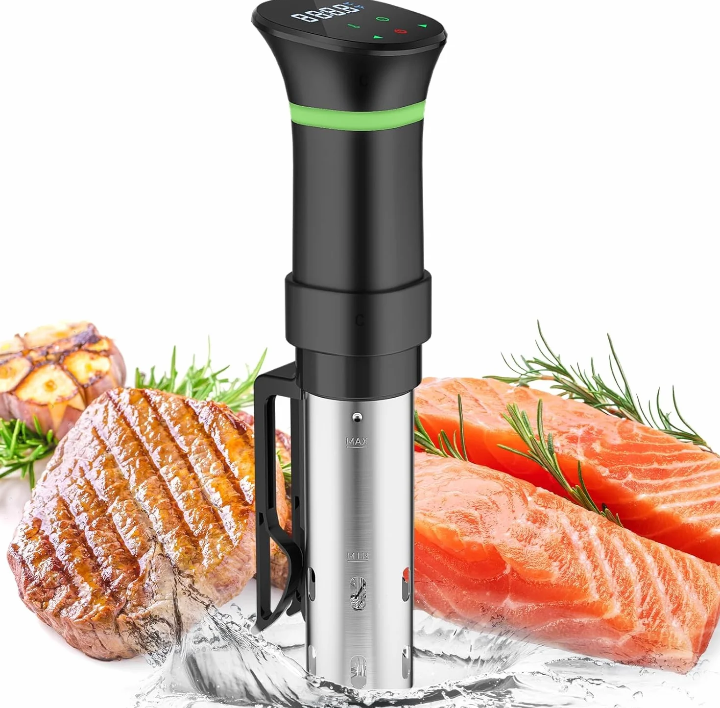Sous Vide Garer Stick in acciaio inox 1000 W z wyświetlaczem LED, regulacją temperatury i timerem, szary